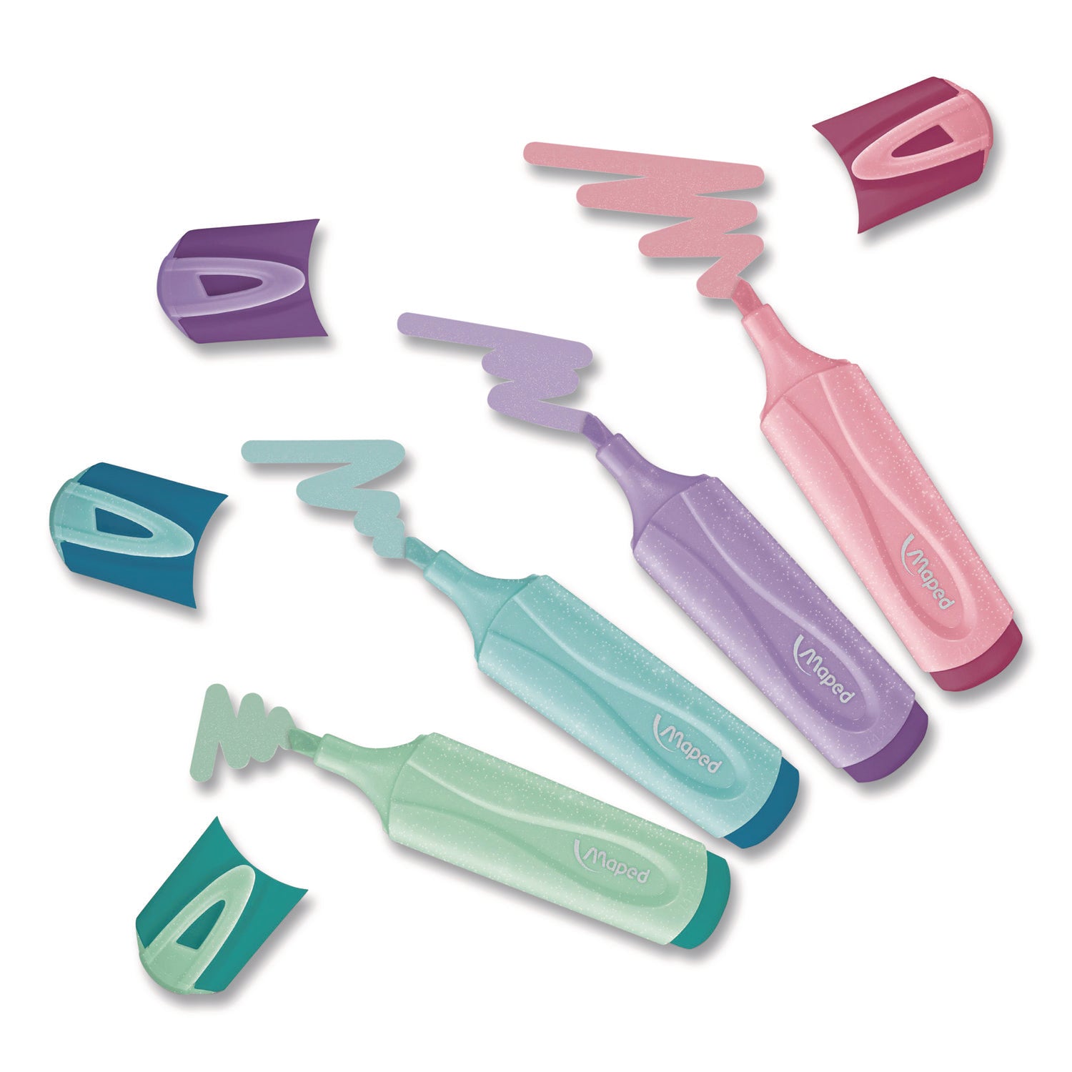 Maped Helix Fluo Peps Pastel Glitter Highlighter, Assorted Ink, Chisel Tip, Assorted Barrel, 4/Pack