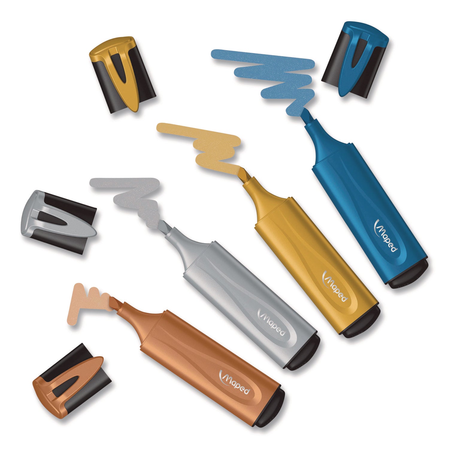 Maped Helix Fluo Peps Metallic Glitter Highlighter, Assorted Ink, Chisel Tip, Assorted Barrel, 4/Pack