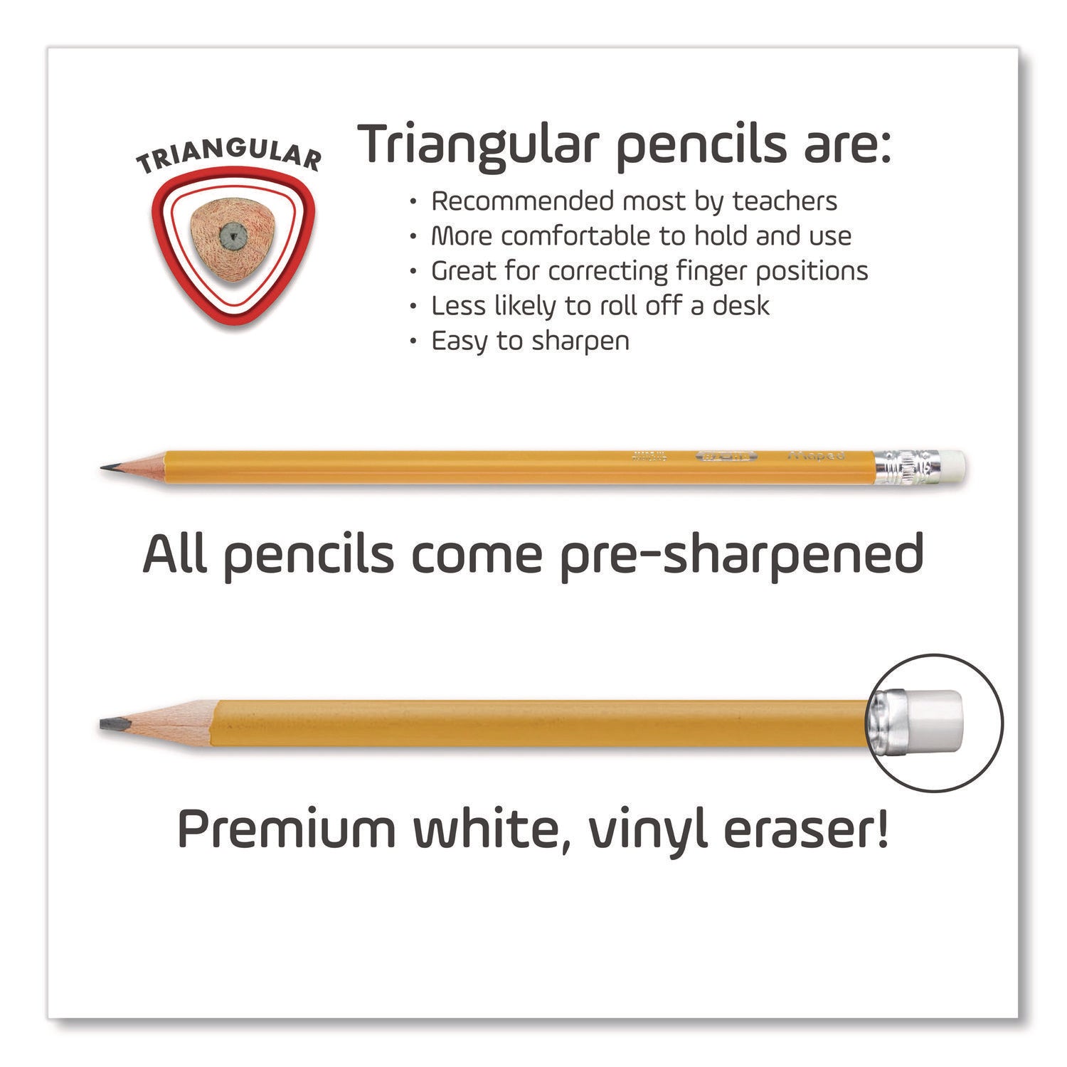 Maped Helix Essentials Triangular Pre-Sharpened Pencils, HB (#2), Black Lead, Yellow Barrel, 12/Box