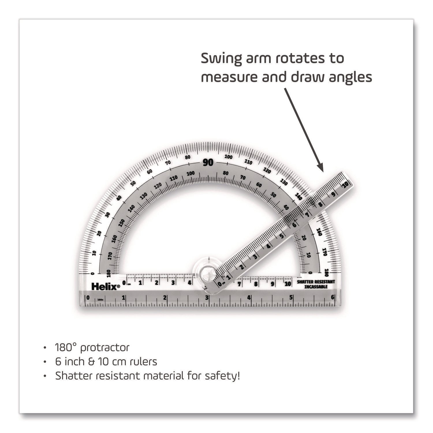 Maped Helix 180° Shatter Resistant Swing Arm Protractor, 6