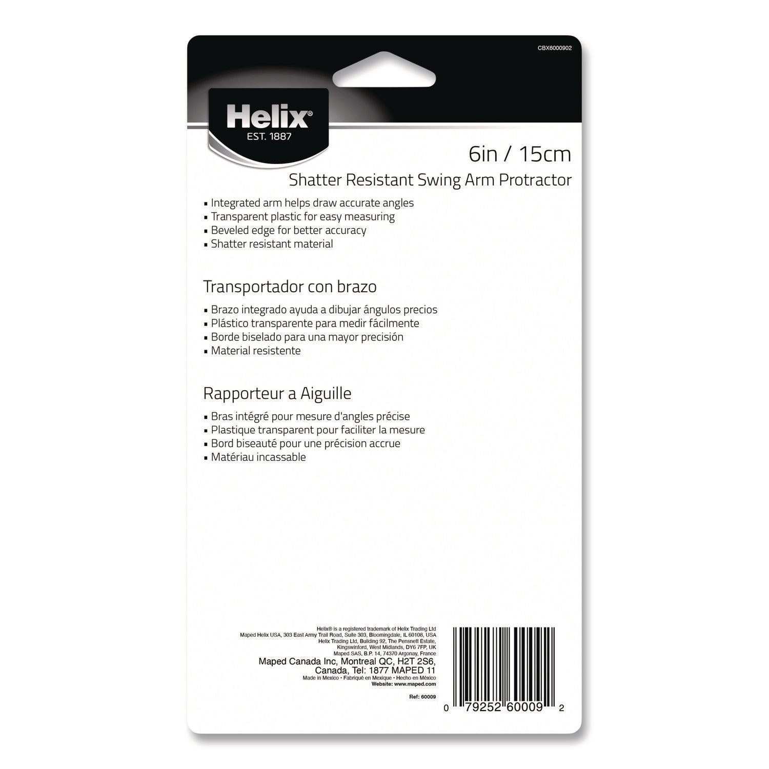 Maped Helix 180° Shatter Resistant Swing Arm Protractor, 6