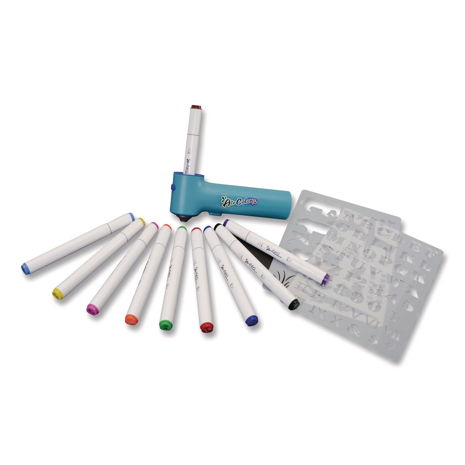 TPG Creations™ AirColor Airbrush Kit, (10) Markers/(2) Stencils/(1) Airbrush/(1) Charging Cable, 4 Kits/Carton
