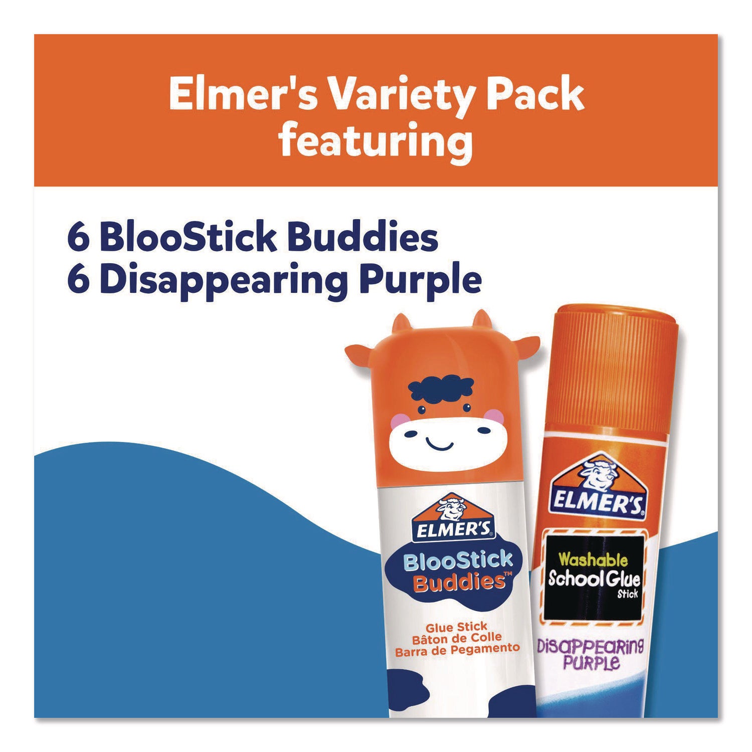 Elmer's® BlooStick Buddies and Disappearing Purple Glue Stick Combo Pack, 0.21 oz, Dries Clear, 12/Pack