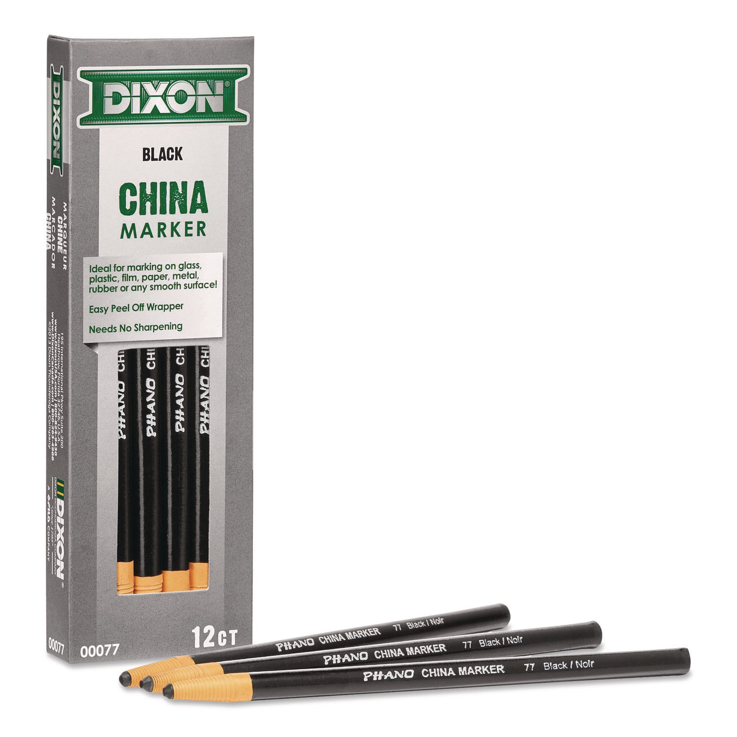 Dixon® China Marker, Black, 12/Pack