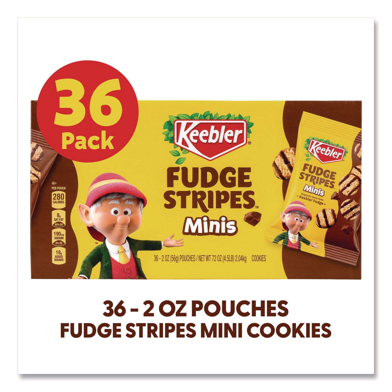 Keebler® Mini Cookies, Fudge Stripes, 2 oz Pouch, 36/Box