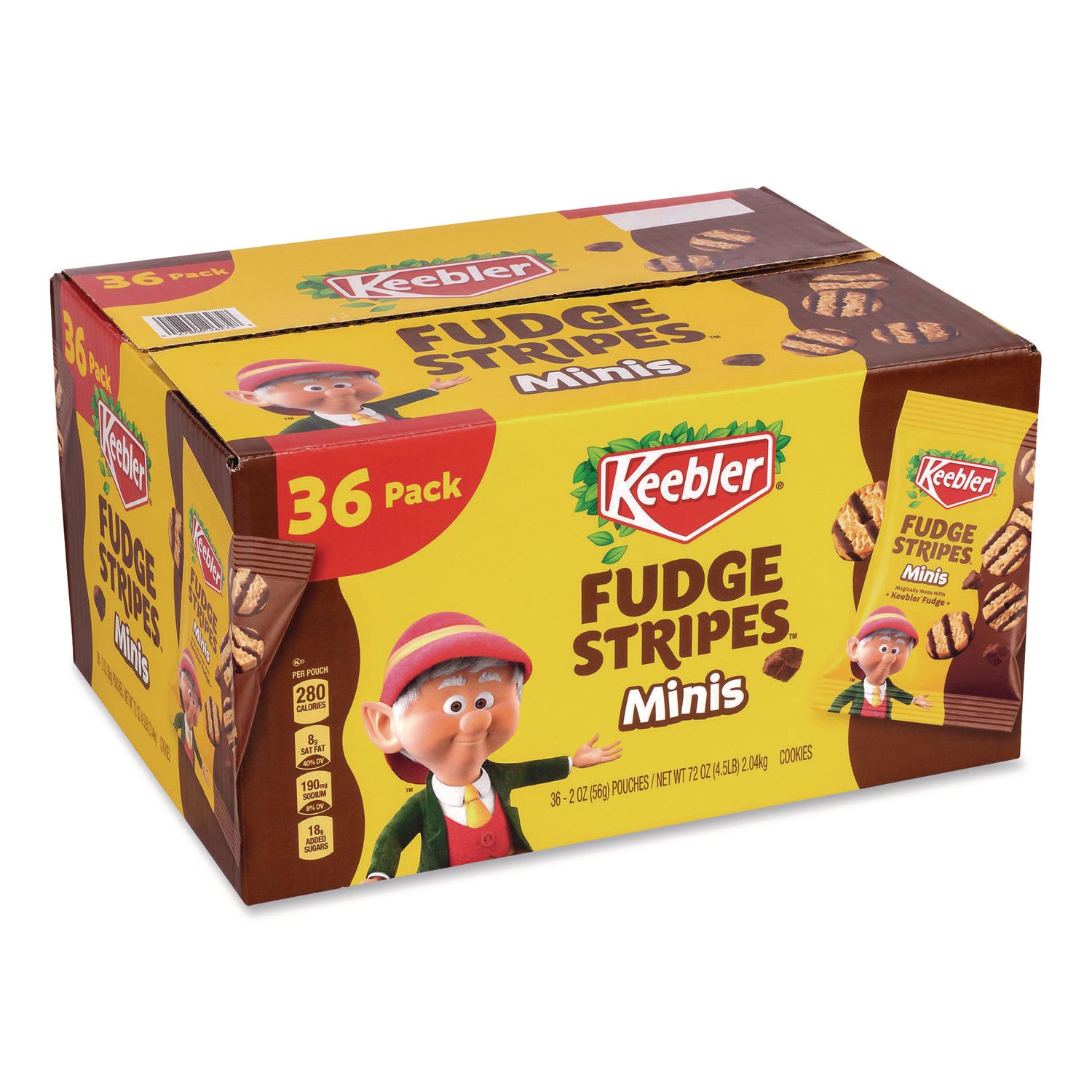 Keebler® Mini Cookies, Fudge Stripes, 2 oz Pouch, 36/Box