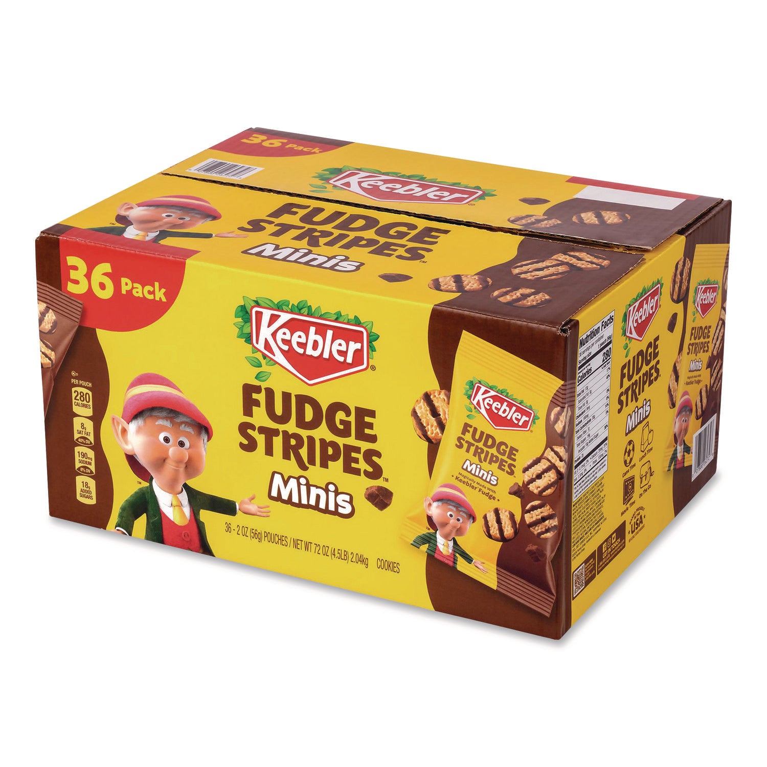 Keebler® Mini Cookies, Fudge Stripes, 2 oz Pouch, 36/Box