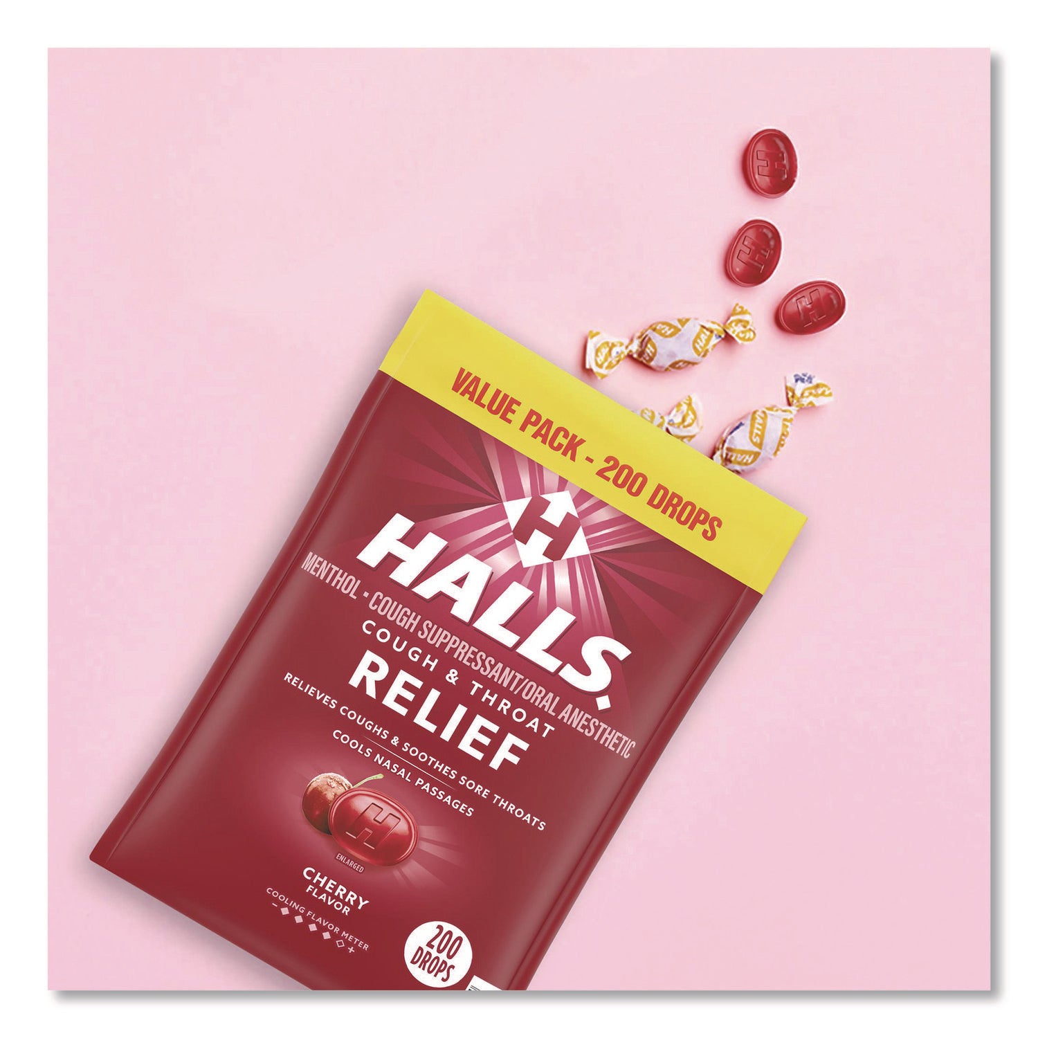 HALLS Relief Cough Drops - Value Size, Cherry, 200/Pack