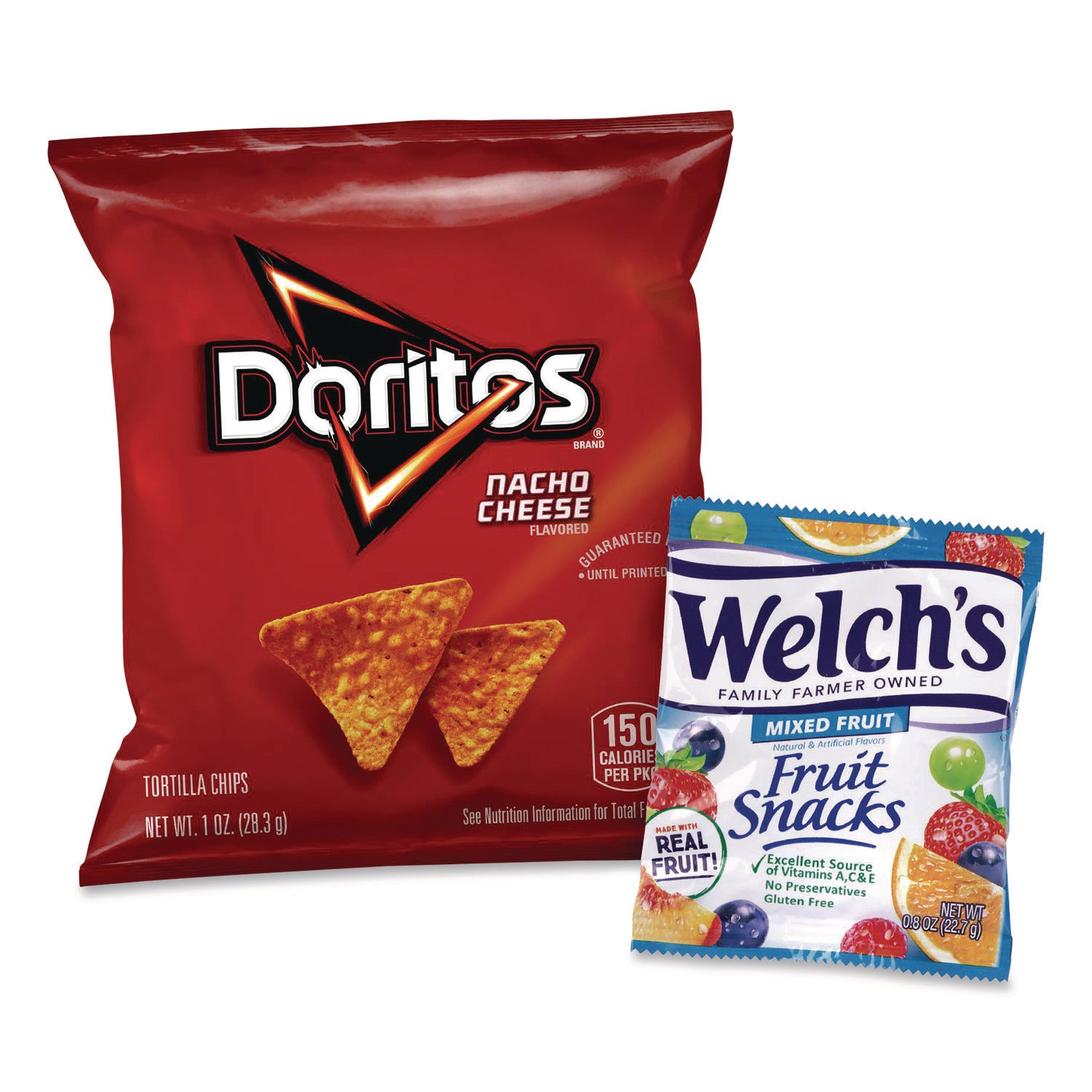 Snack Box Pros Doritos Nacho Cheese Tortilla Chips and Welch's Mixed Fruit Snacks, (50) 1oz Bag Chips, (66) 0.8 oz Pouch Fruit Snacks/Bundle