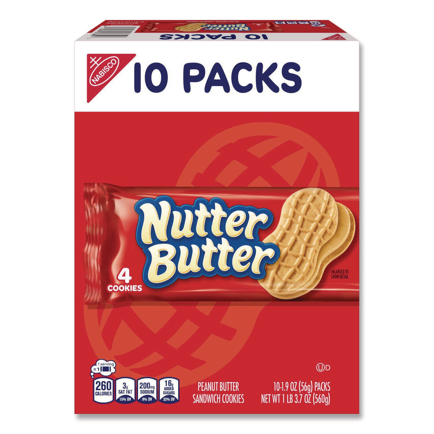 Nabisco® Nutter Butter, Peanut Butter, 1.9 oz, 4 Cookies/Pack, 10 Packs/Box
