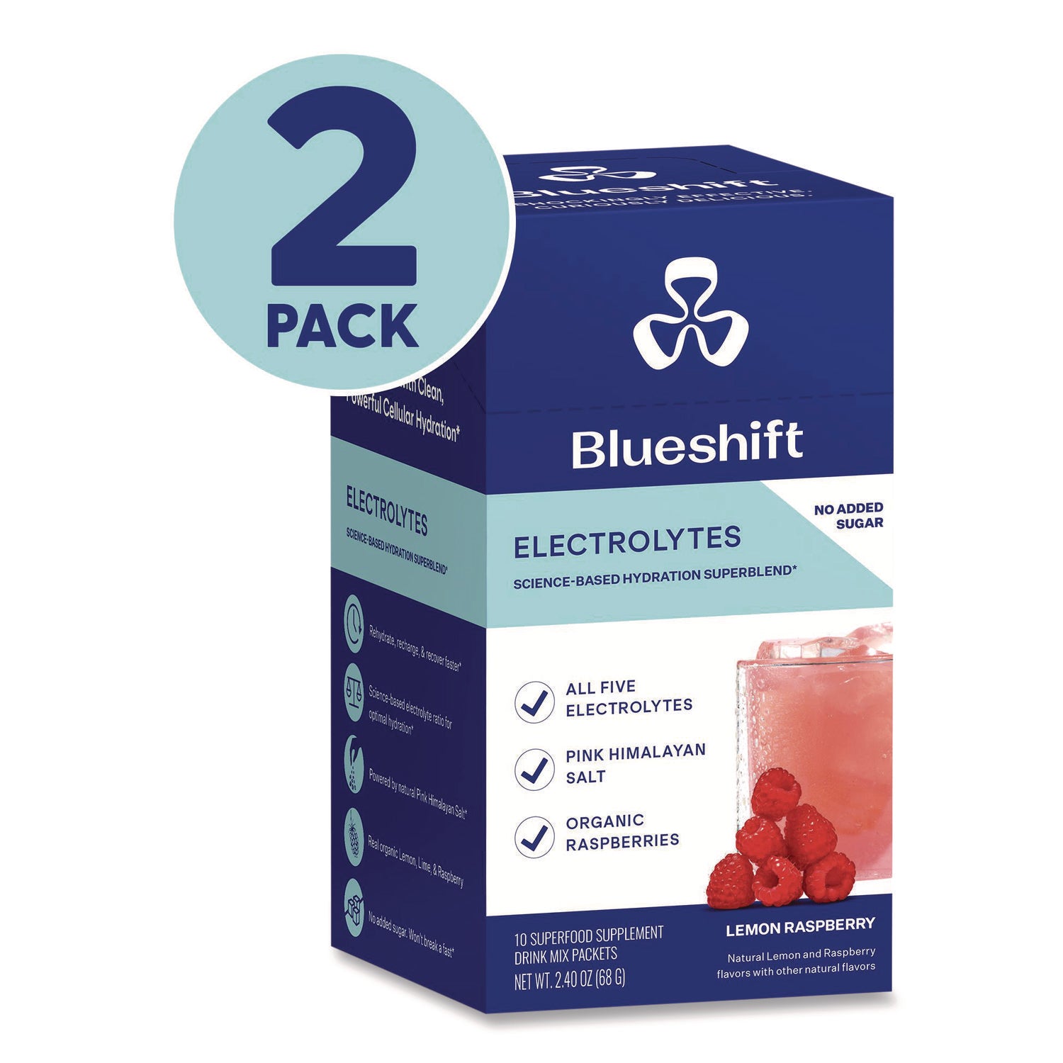 Blueshift Electrolyte Lemon Raspberry Drink Mix, 0.24 oz Packets, 10/Pack, 2 Packs/Carton