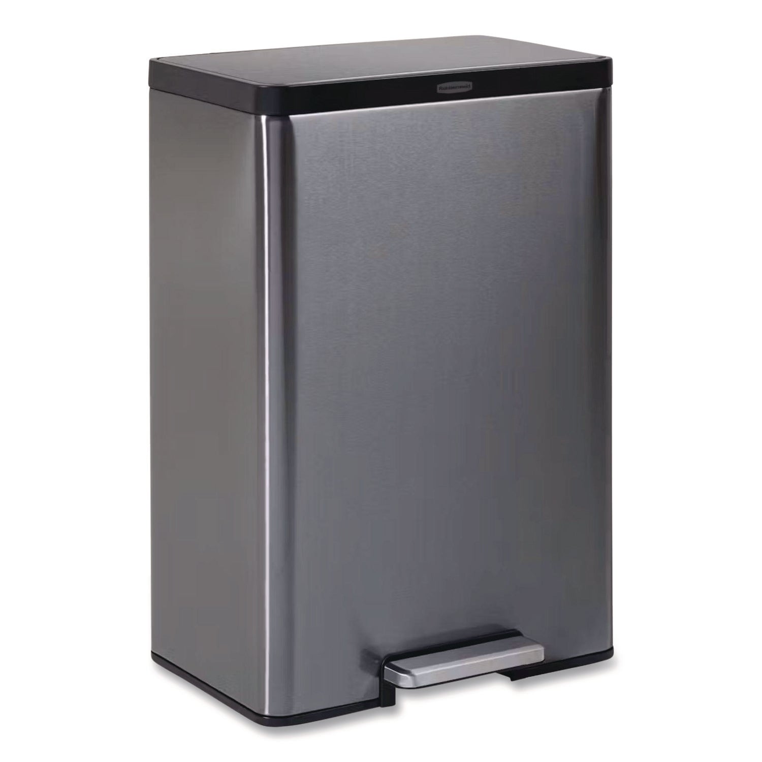 Rubbermaid® Elite Step-On Trash Can, 12 gal, Metal, Charcoal Stainless Steel/Black
