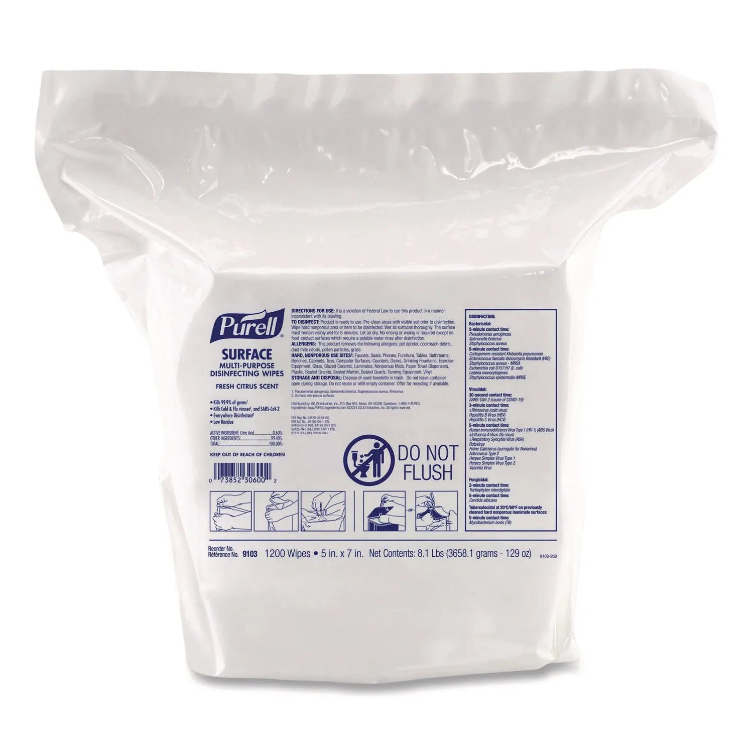 PURELL® Surface Multi-Purpose Disinfecting Wipes 1-Ply 5 x 7 Fresh Citrus White 2-Carton PURELL® Flipcost