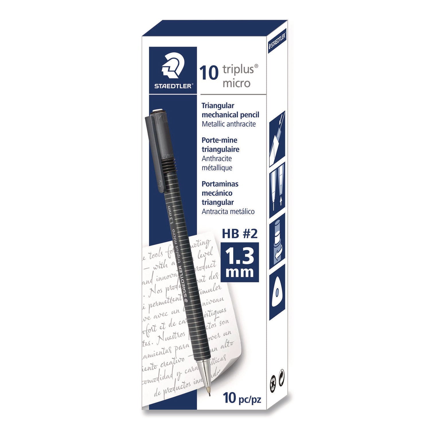 Staedtler® Mechanical Pencils, 1.3 mm, HB (#2), Black Lead, Anthracite Barrel, 10/Box