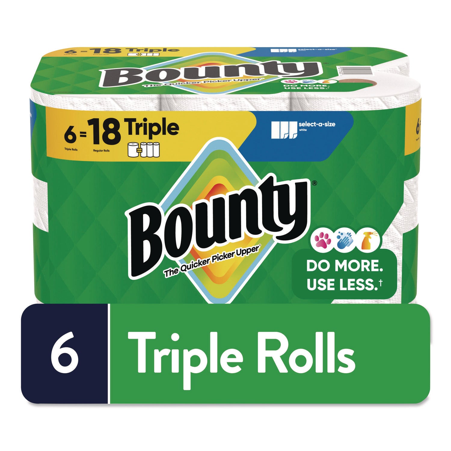 Bounty® Select-a-Size Kitchen Roll Paper Towels, 2-Ply, 5.9 x 11, White, 123 Sheets/Triple Roll, 6 Rolls/Carton