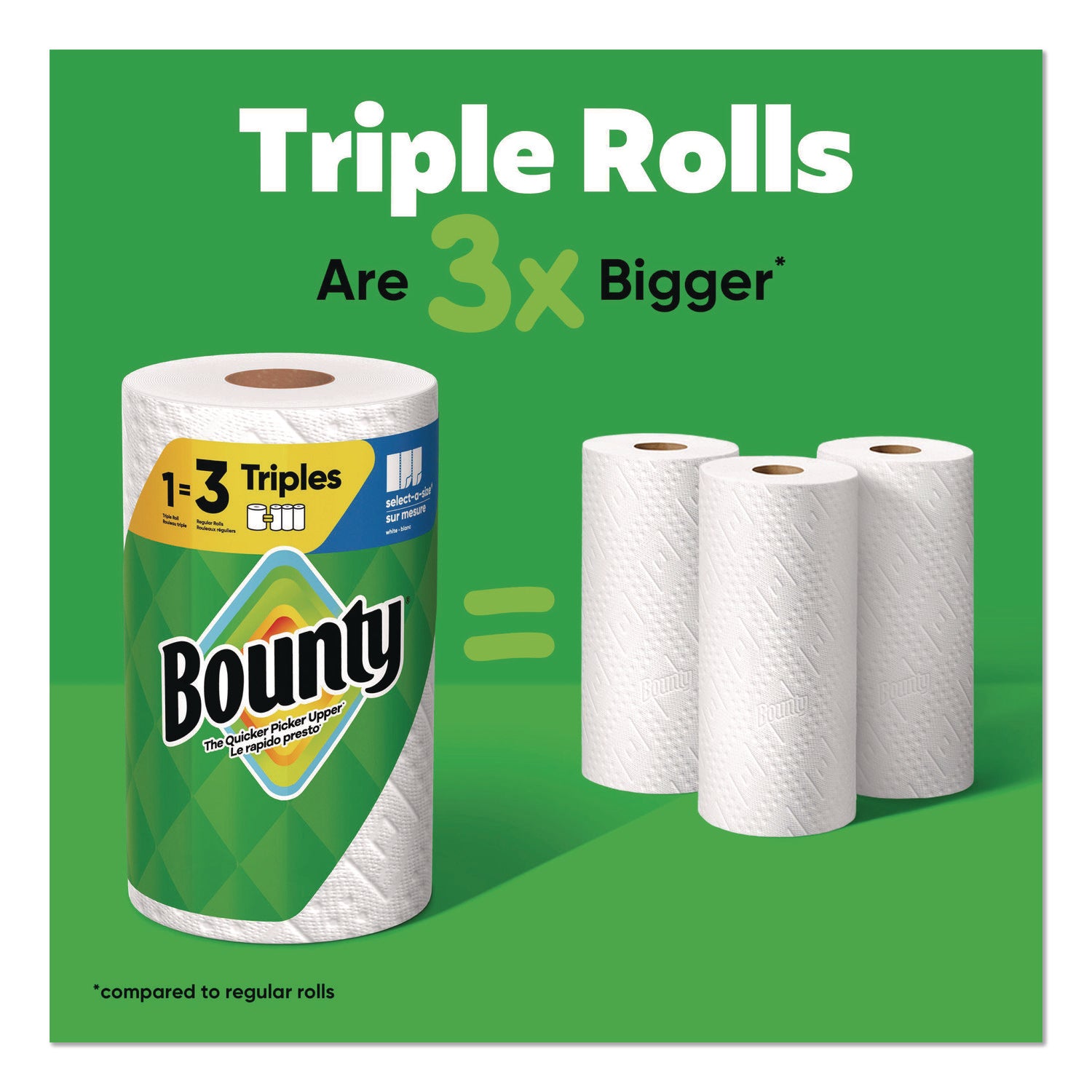Bounty® Select-a-Size Kitchen Roll Paper Towels, 2-Ply, 5.9 x 11, White, 123 Sheets/Triple Roll, 6 Rolls/Carton