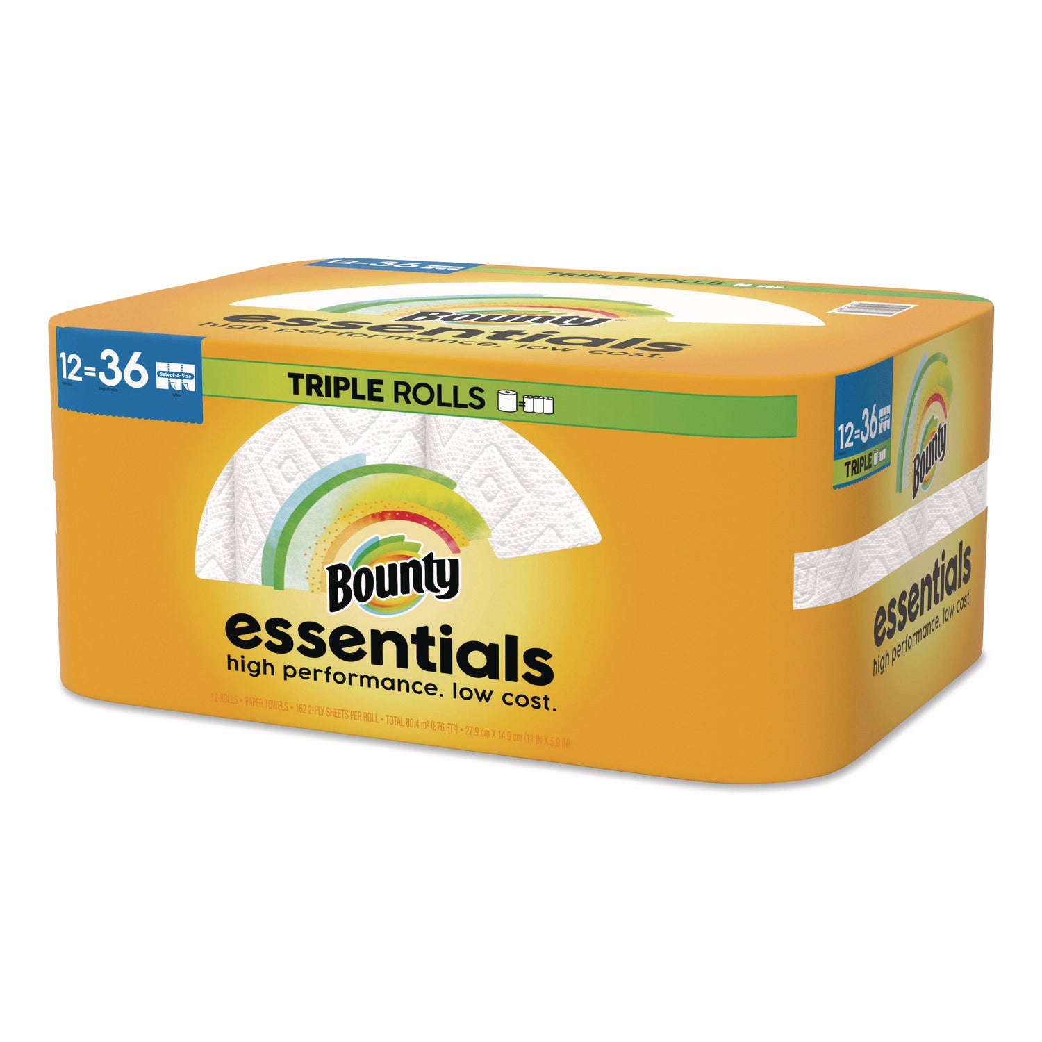 Bounty® Essentials Select-A-Size Kitchen Roll Paper Towels, 2-Ply, 5.9 x 11, White, 162 Sheets/Triple Roll, 12 Rolls/Carton