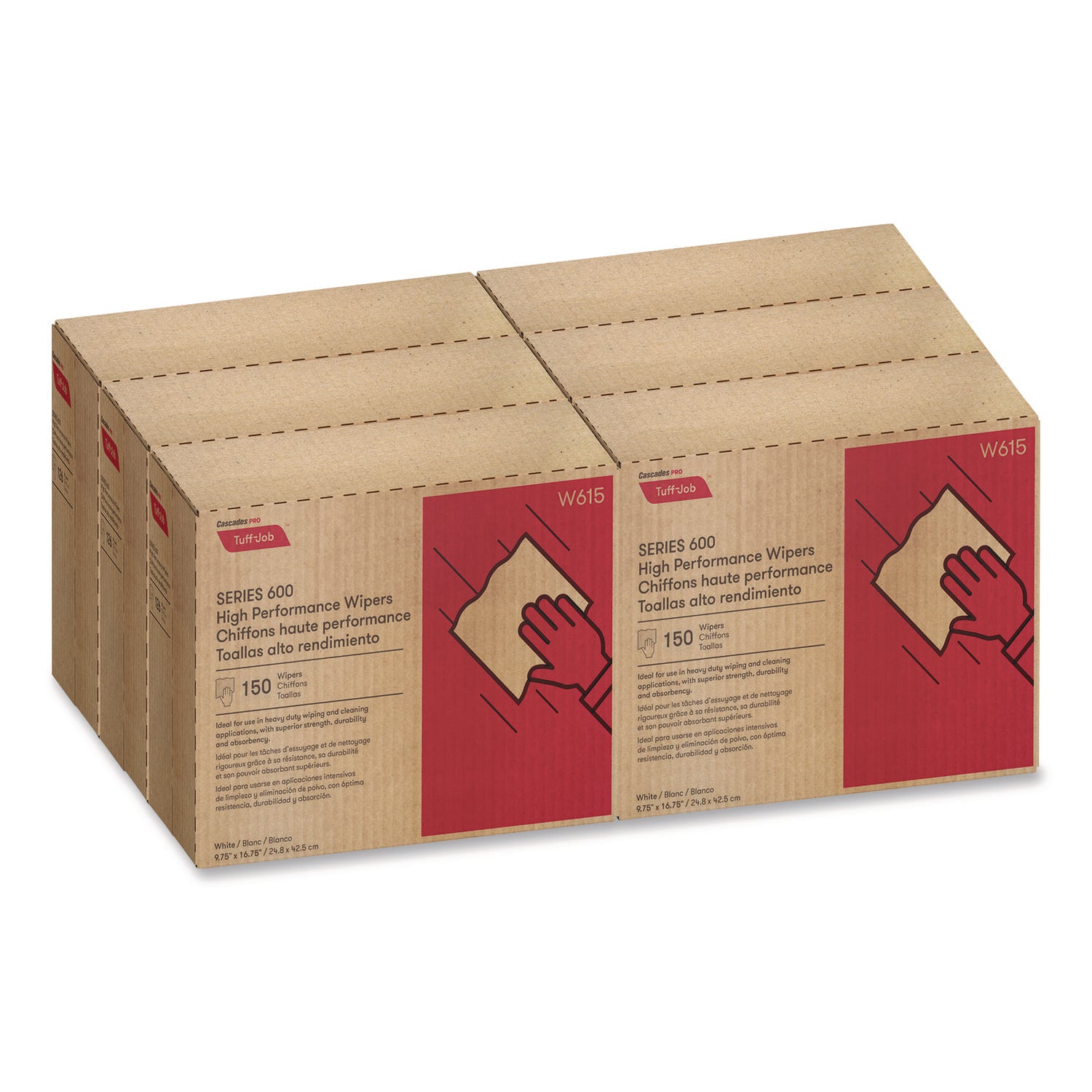 Cascades PRO Tuff-Job Spunlace Towels 1-Ply 9.75 x 16.75 White 150 Sheets-Pop-Up Box 6 Boxes-Carton