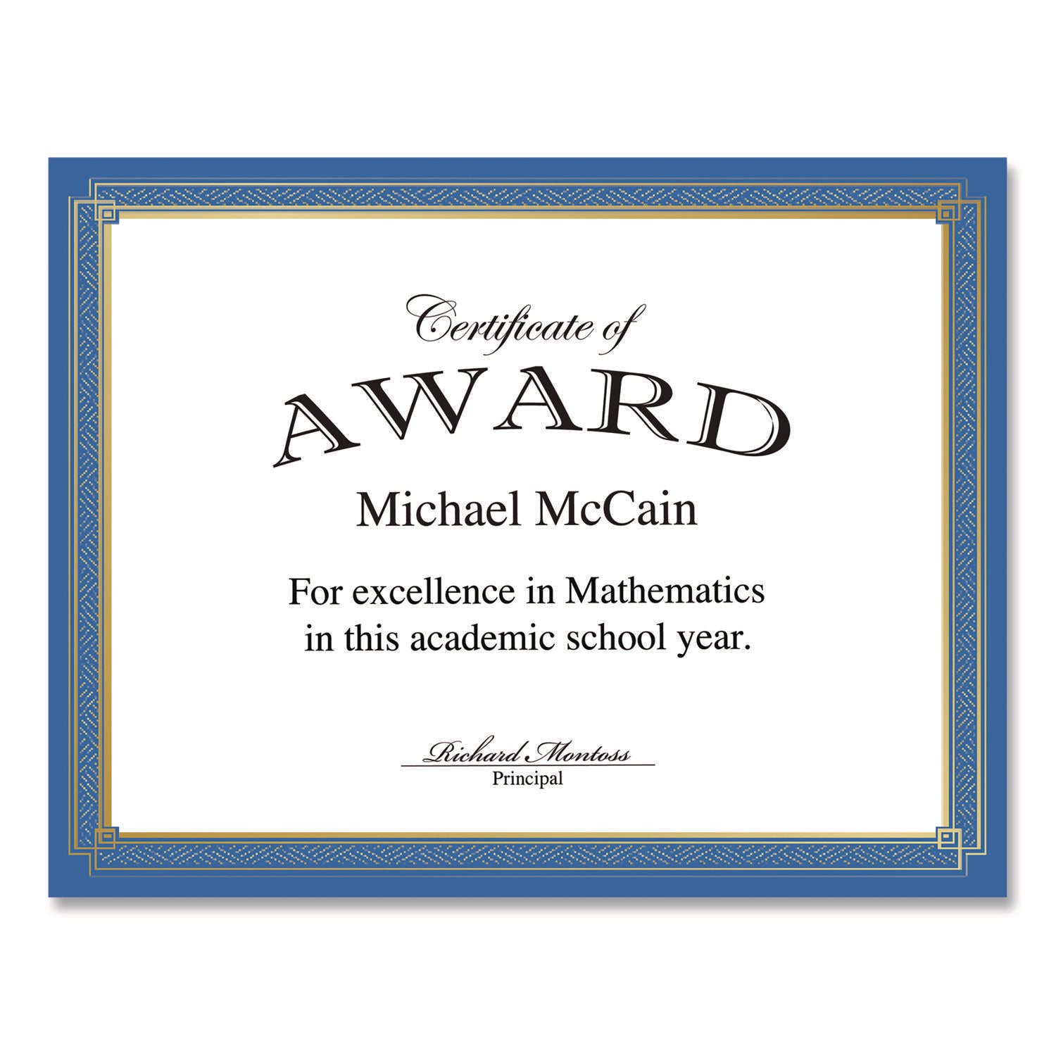 Geographics® Tree Free Award Certificates, 8.5 x 11, White with Elegant Blue/Gold Border, 15/Pack