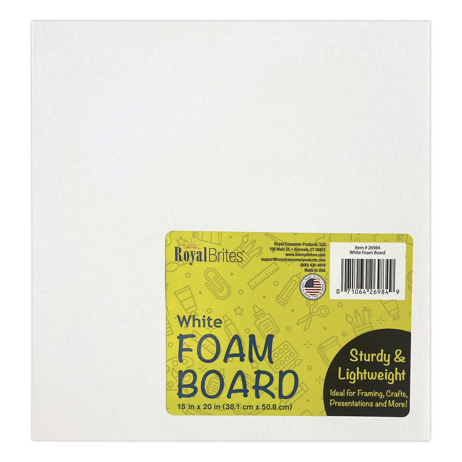 Royal Brites Foam Board, 15" x 20", 3/16" Thick, White, 10/Pack
