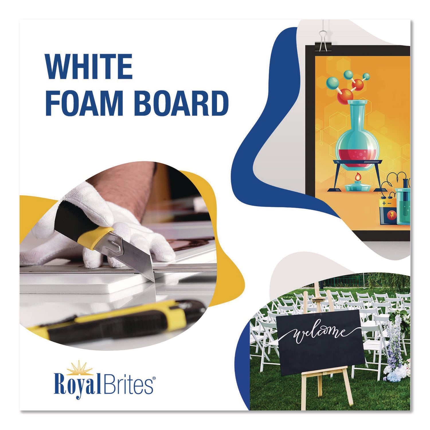 Royal Brites Foam Board, 15" x 20", 3/16" Thick, White, 10/Pack