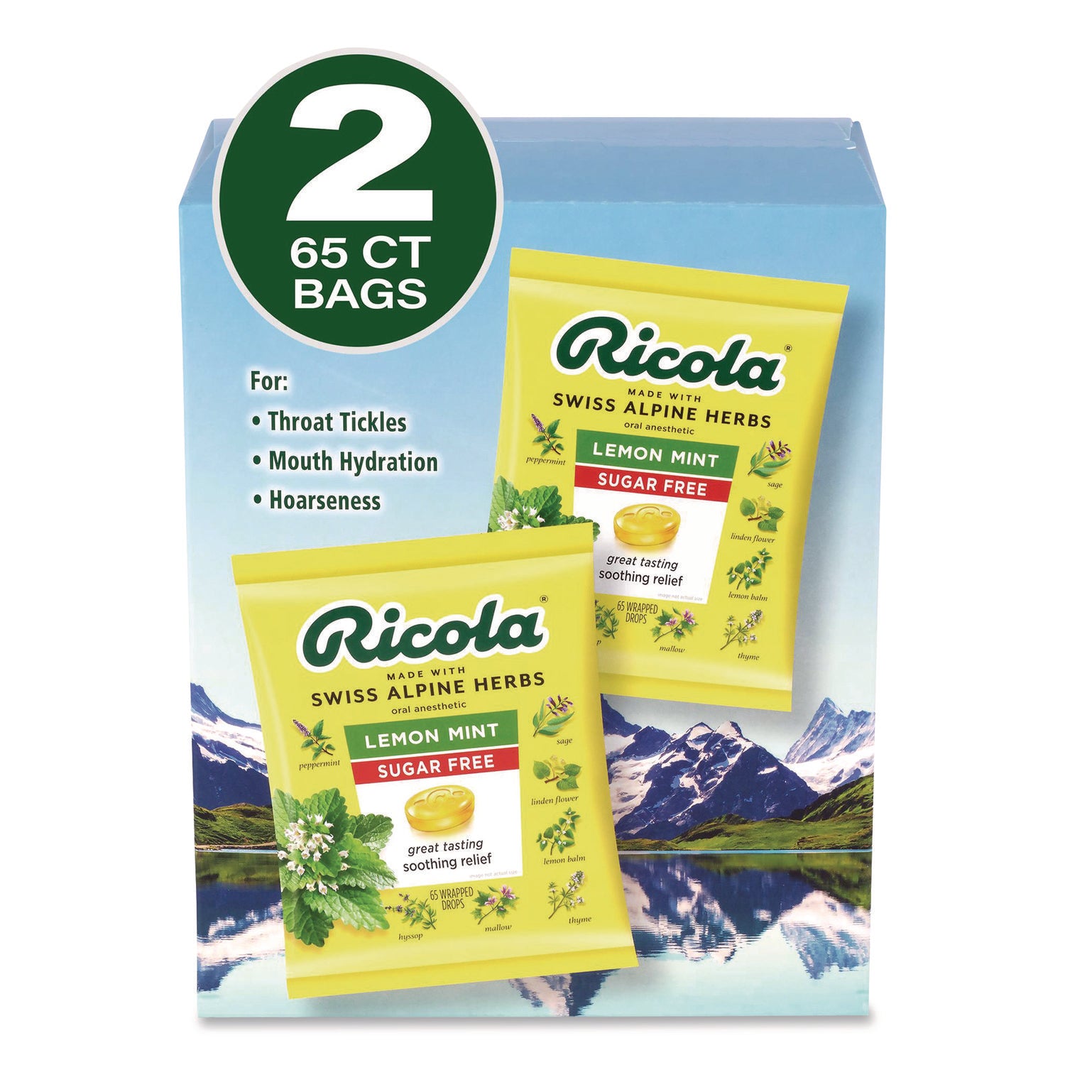 Ricola® Sugar-Free Lemon Mint Herb Throat Drops, 65/Bag, 2 Bags/Pack
