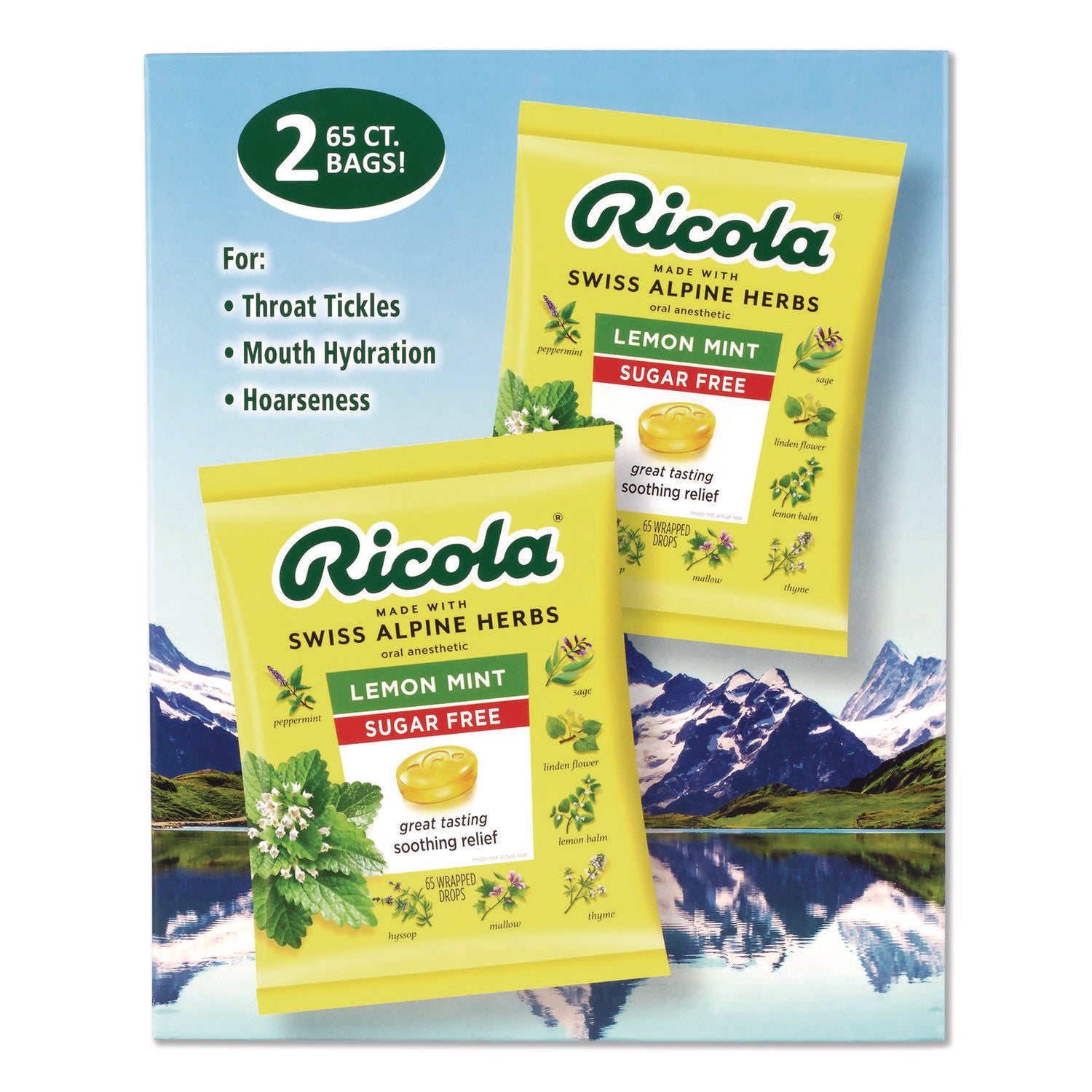 Ricola® Sugar-Free Lemon Mint Herb Throat Drops, 65/Bag, 2 Bags/Pack