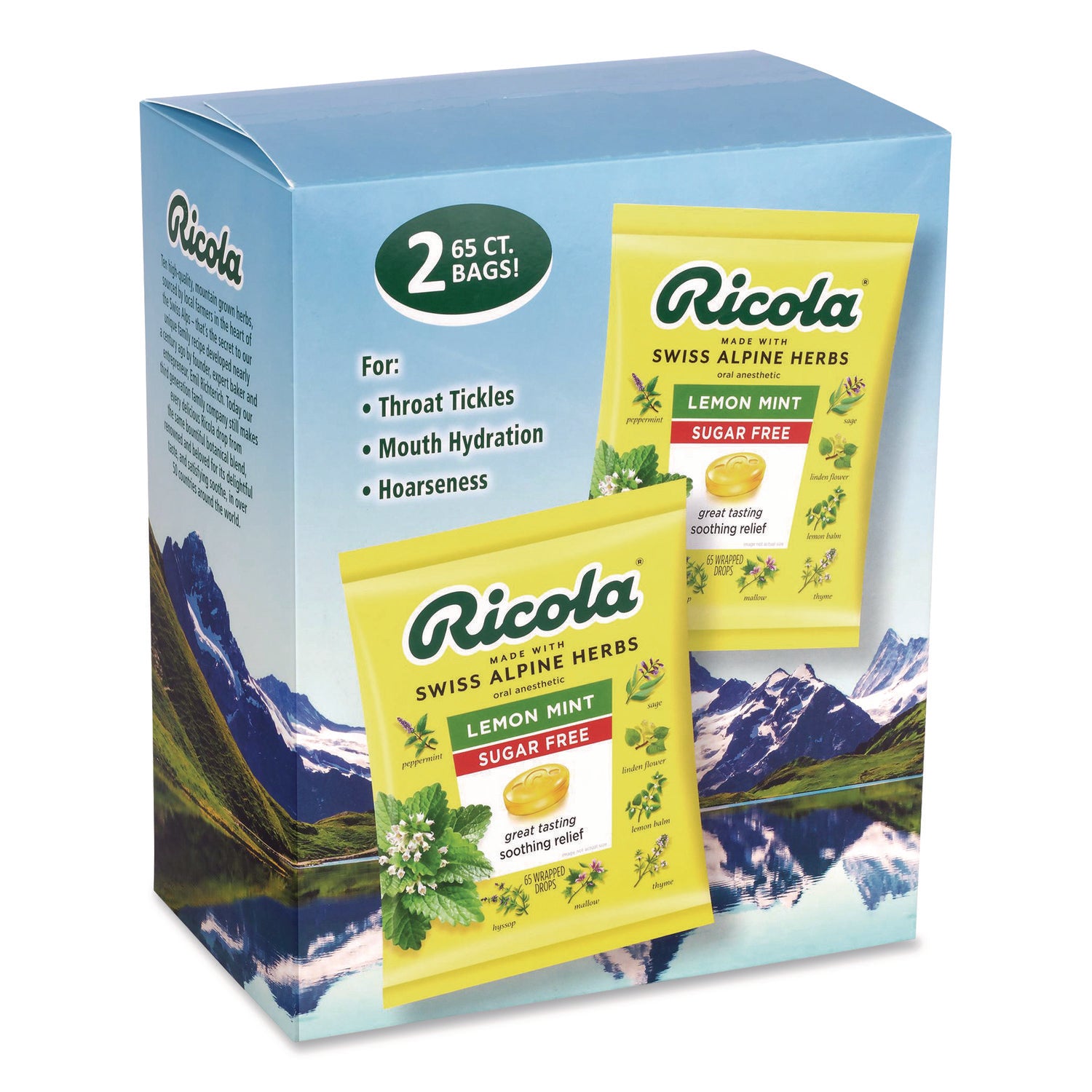 Ricola® Sugar-Free Lemon Mint Herb Throat Drops, 65/Bag, 2 Bags/Pack
