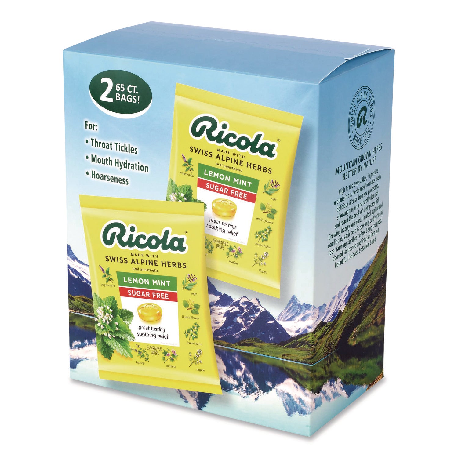Ricola® Sugar-Free Lemon Mint Herb Throat Drops, 65/Bag, 2 Bags/Pack