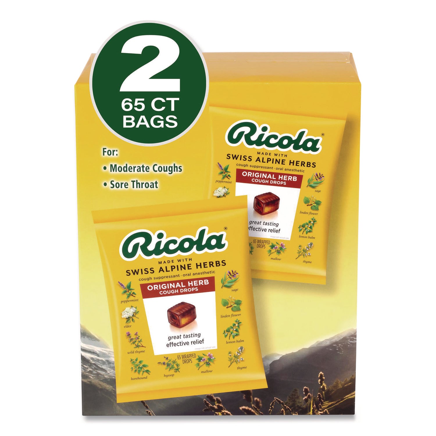 Ricola® Cough Drops, Original Herb, 65/Bag, 2 Bags/Pack