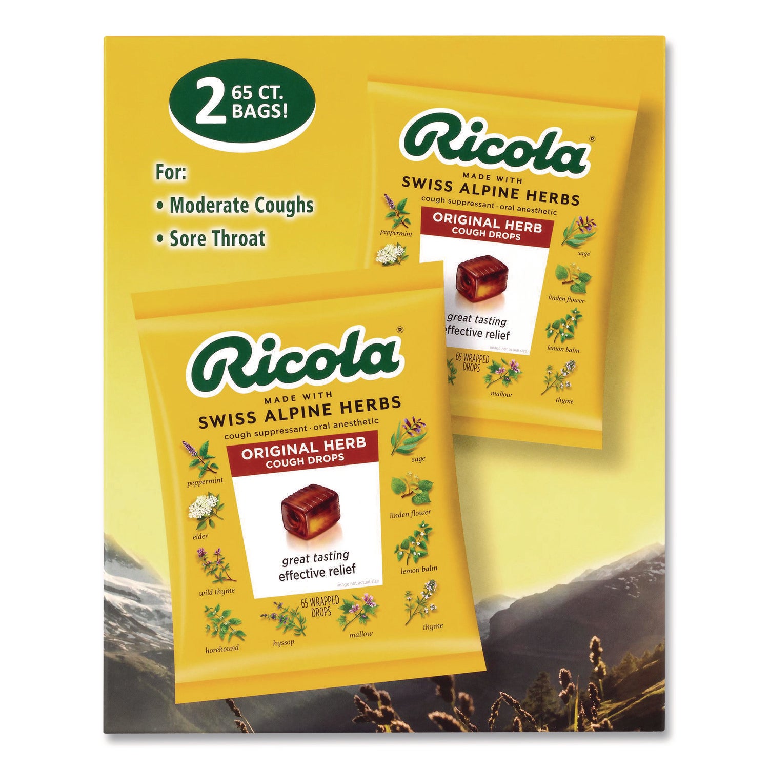 Ricola® Cough Drops, Original Herb, 65/Bag, 2 Bags/Pack
