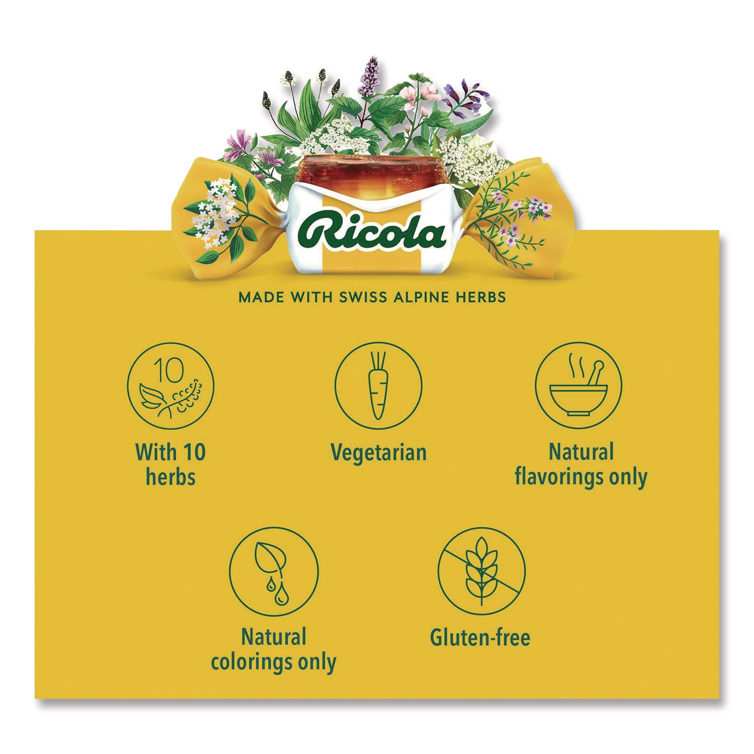 Ricola® Cough Drops, Original Herb, 65/Bag, 2 Bags/Pack