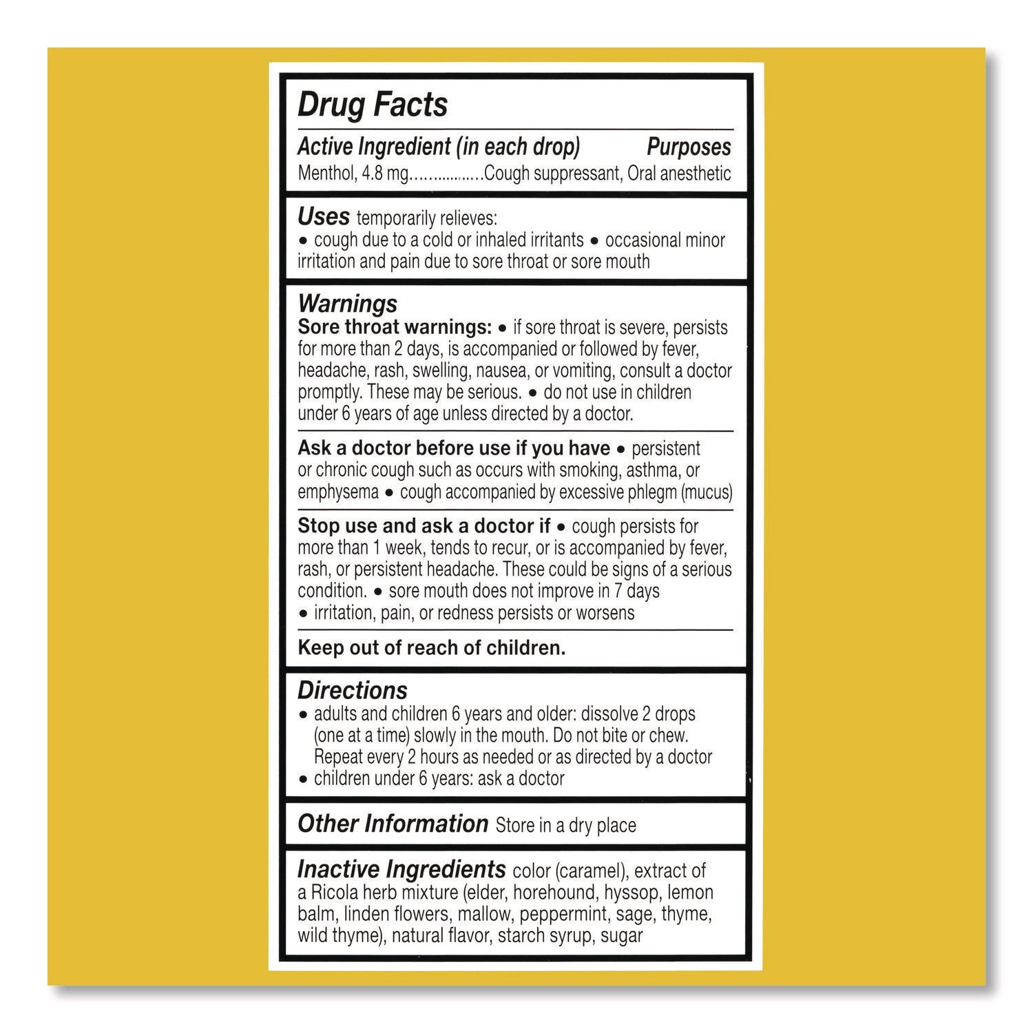 Ricola® Cough Drops, Original Herb, 65/Bag, 2 Bags/Pack