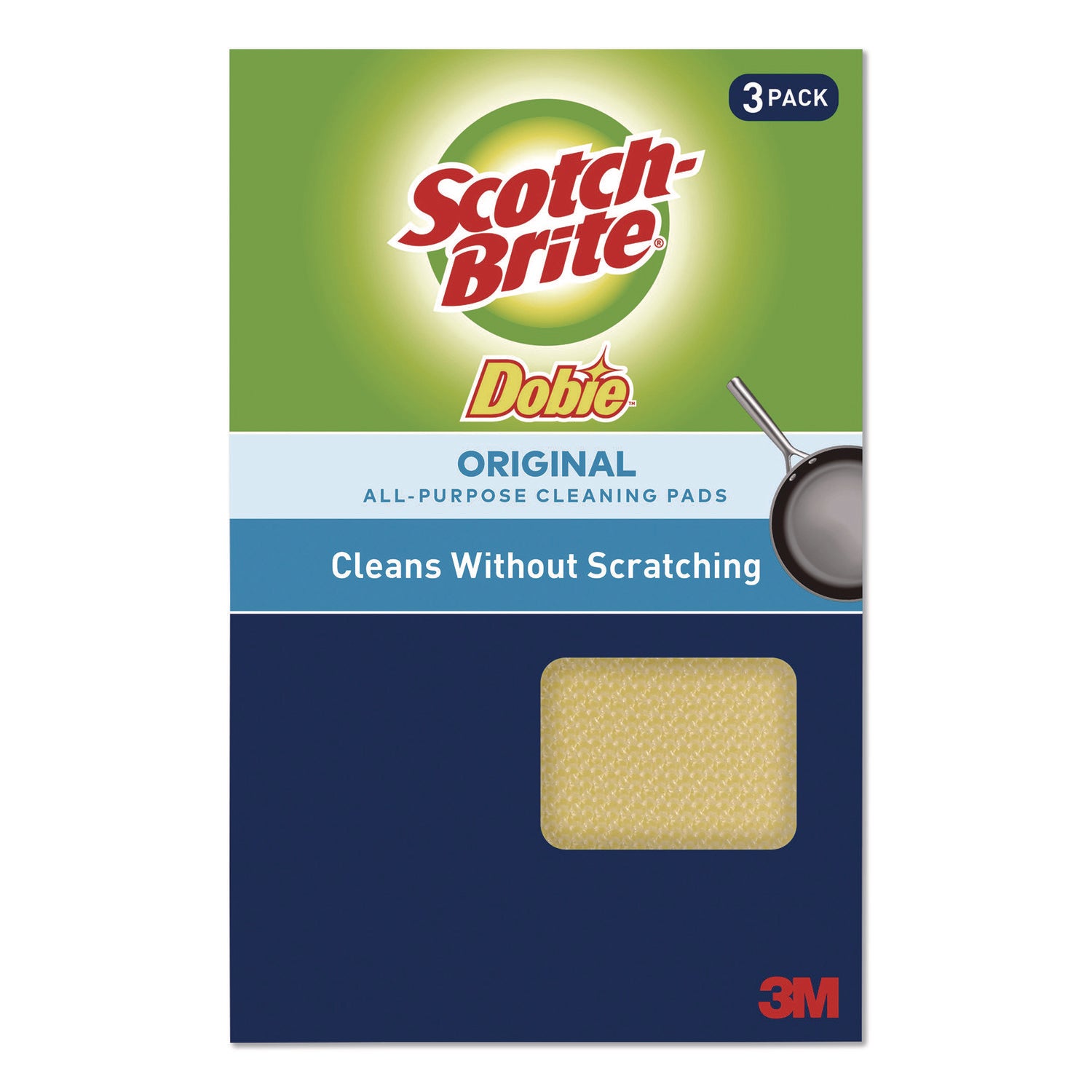 Scotch-Brite® Dobie All-Purpose Cleaning Pad, 4.3 x 2.6, 0.5" Thick, Yellow, 3/Pack, 8 Packs/Carton
