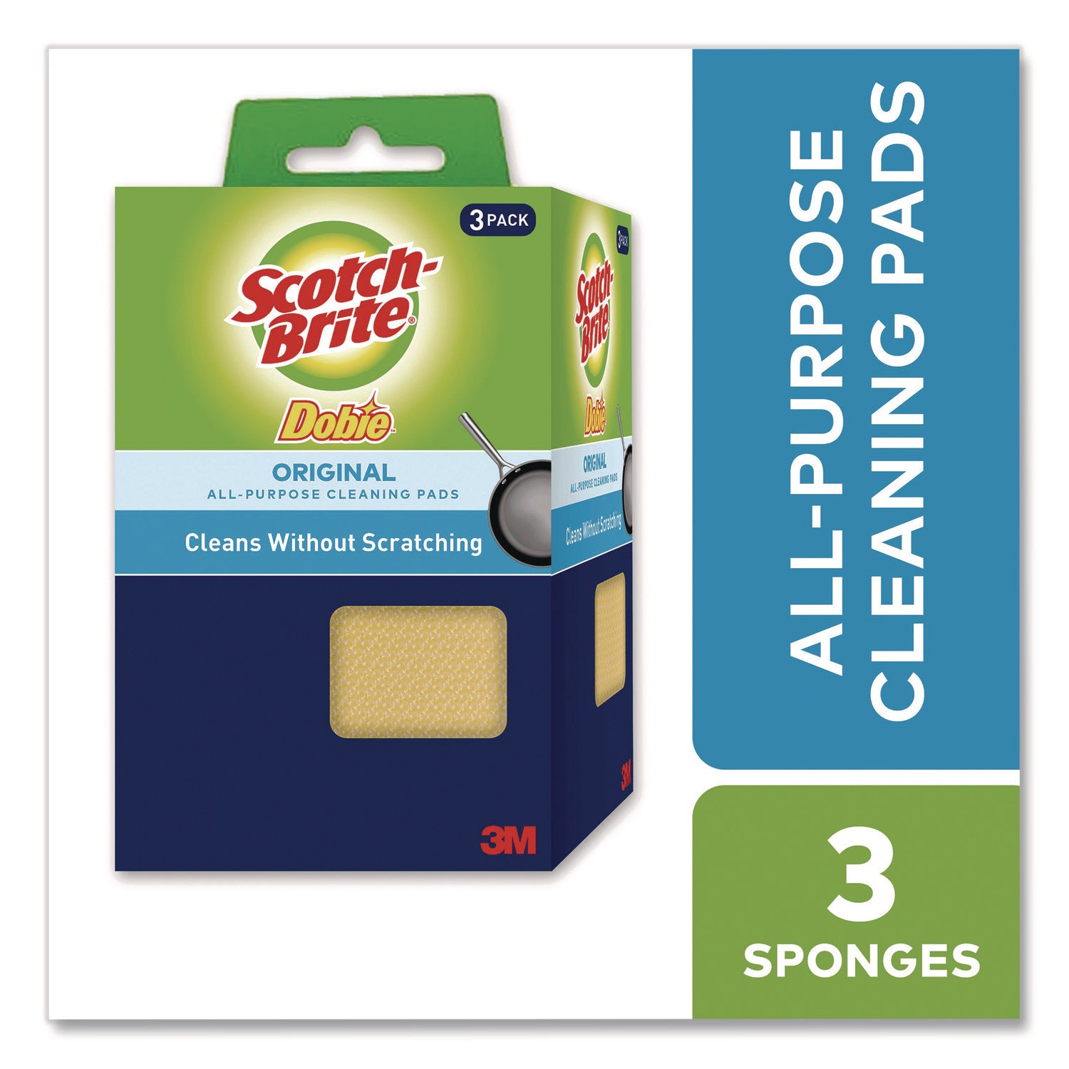 Scotch-Brite® Dobie All-Purpose Cleaning Pad, 4.3 x 2.6, 0.5" Thick, Yellow, 3/Pack, 8 Packs/Carton