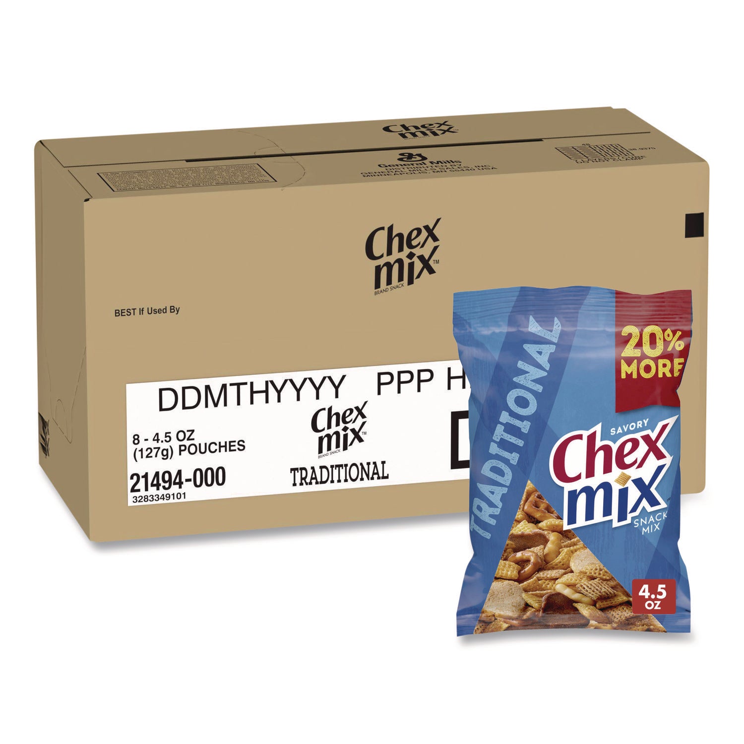 Chex Mix® Snack Mix Savory Traditional, 4.5 oz Bag, 8/Box