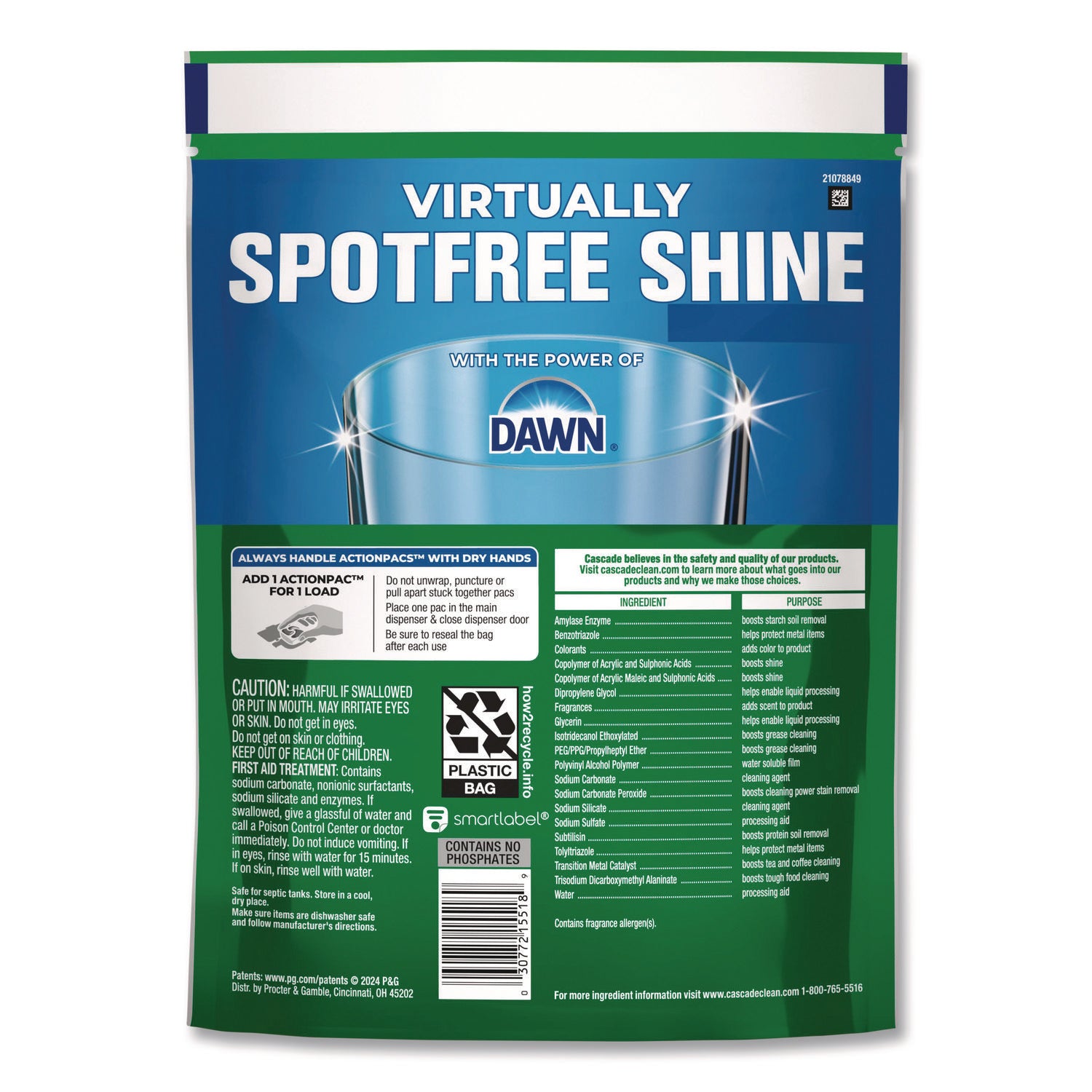 Cascade® Complete ActionPacs, Fresh Scent, 17.6 oz Bag, 33 Pacs/Bag, 4 Bags/Carton