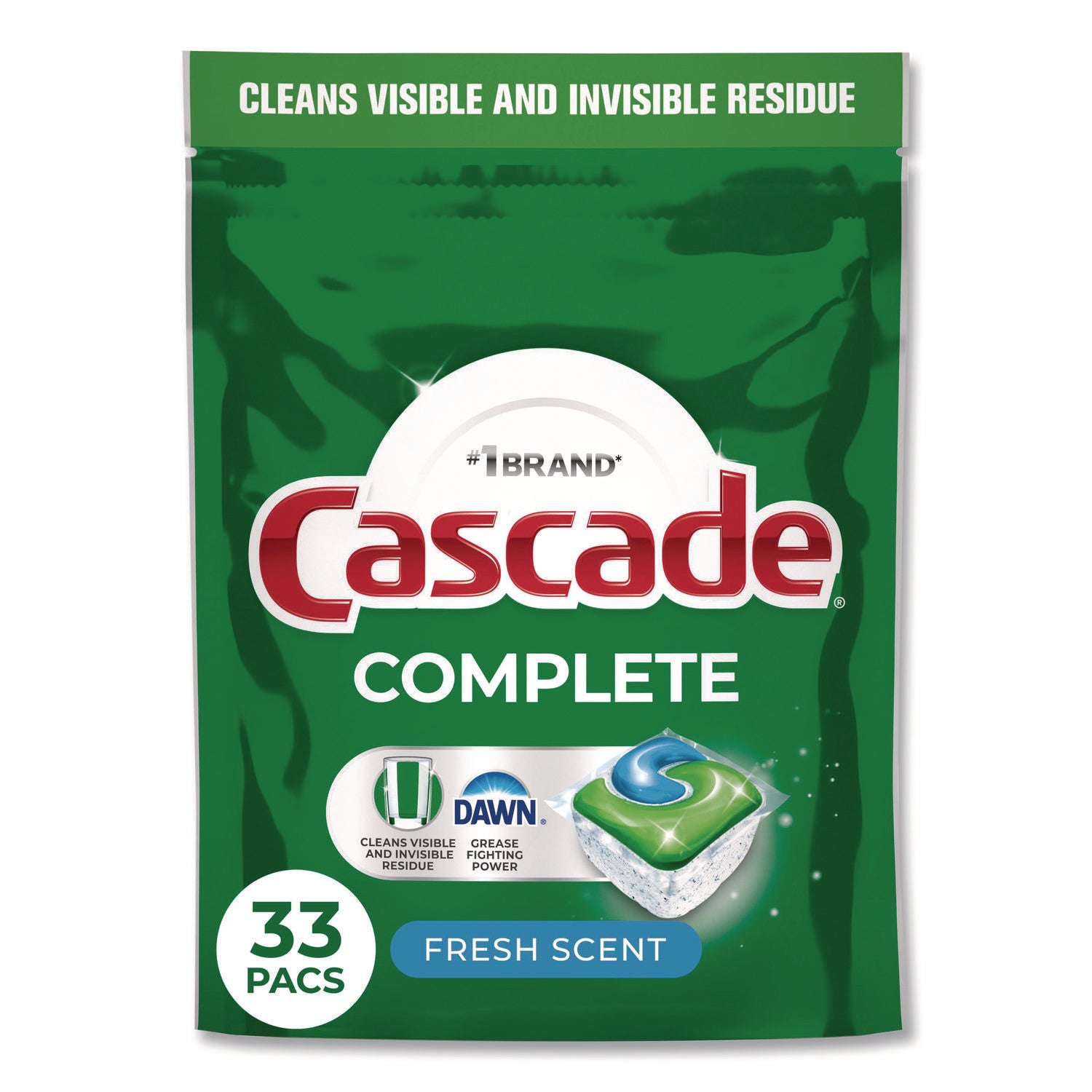 Cascade® Complete ActionPacs, Fresh Scent, 17.6 oz Bag, 33 Pacs/Bag, 4 Bags/Carton