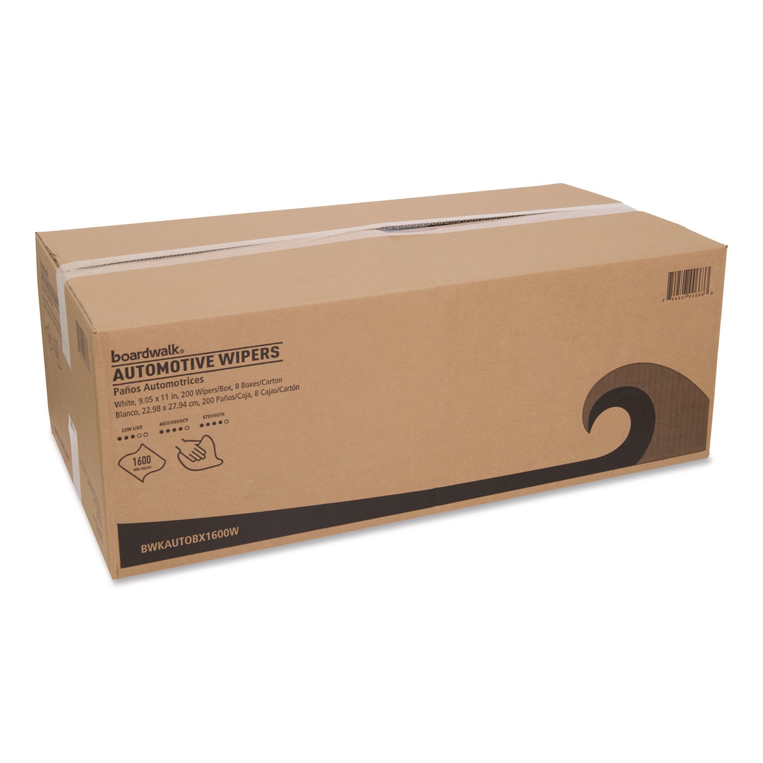 Boardwalk® Automotive Wipers, 10.63 x 20.47, Unscented, White, 200/Box, 8 Boxes/Carton