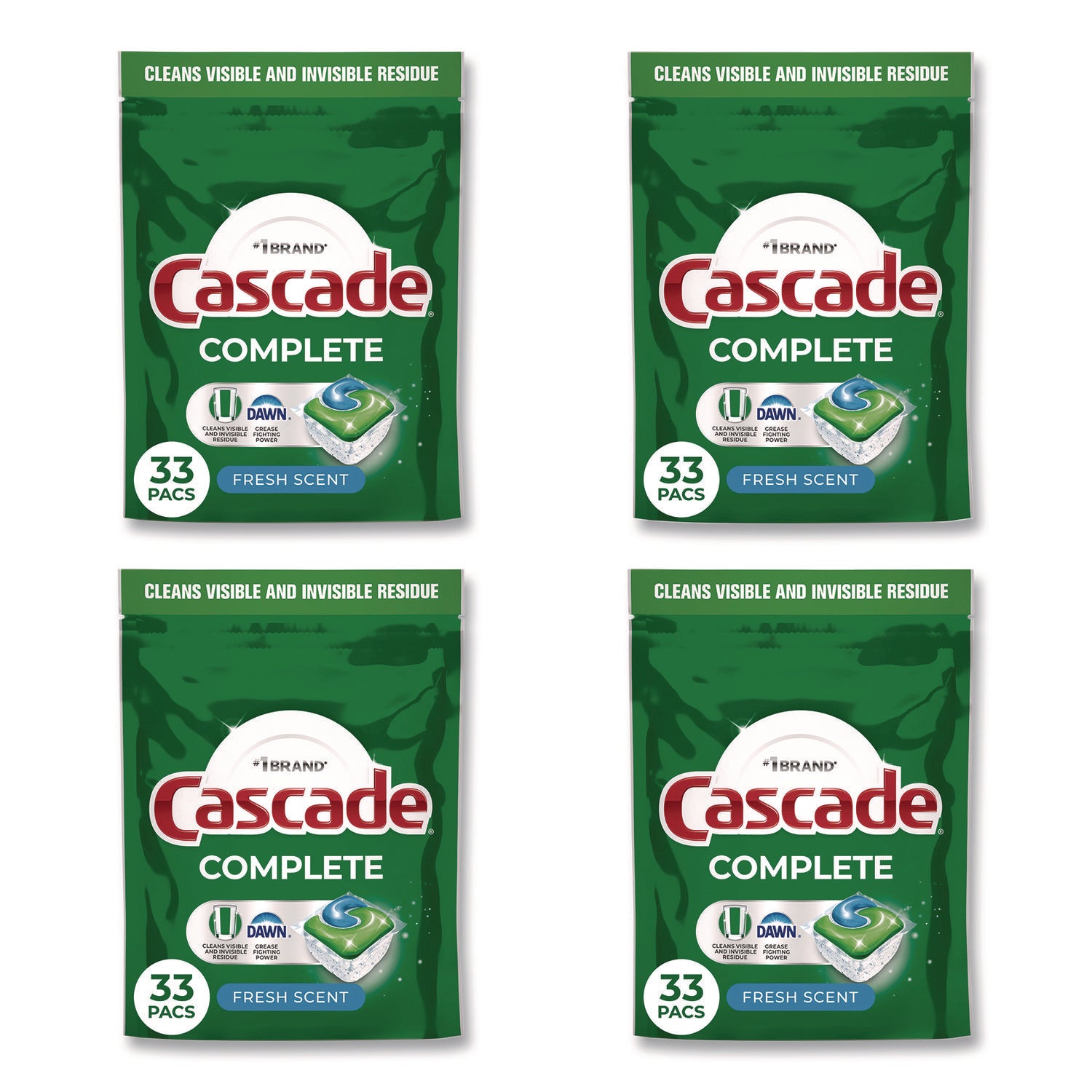 Cascade® Complete ActionPacs, Fresh Scent, 17.6 oz Bag, 33 Pacs/Bag, 4 Bags/Carton