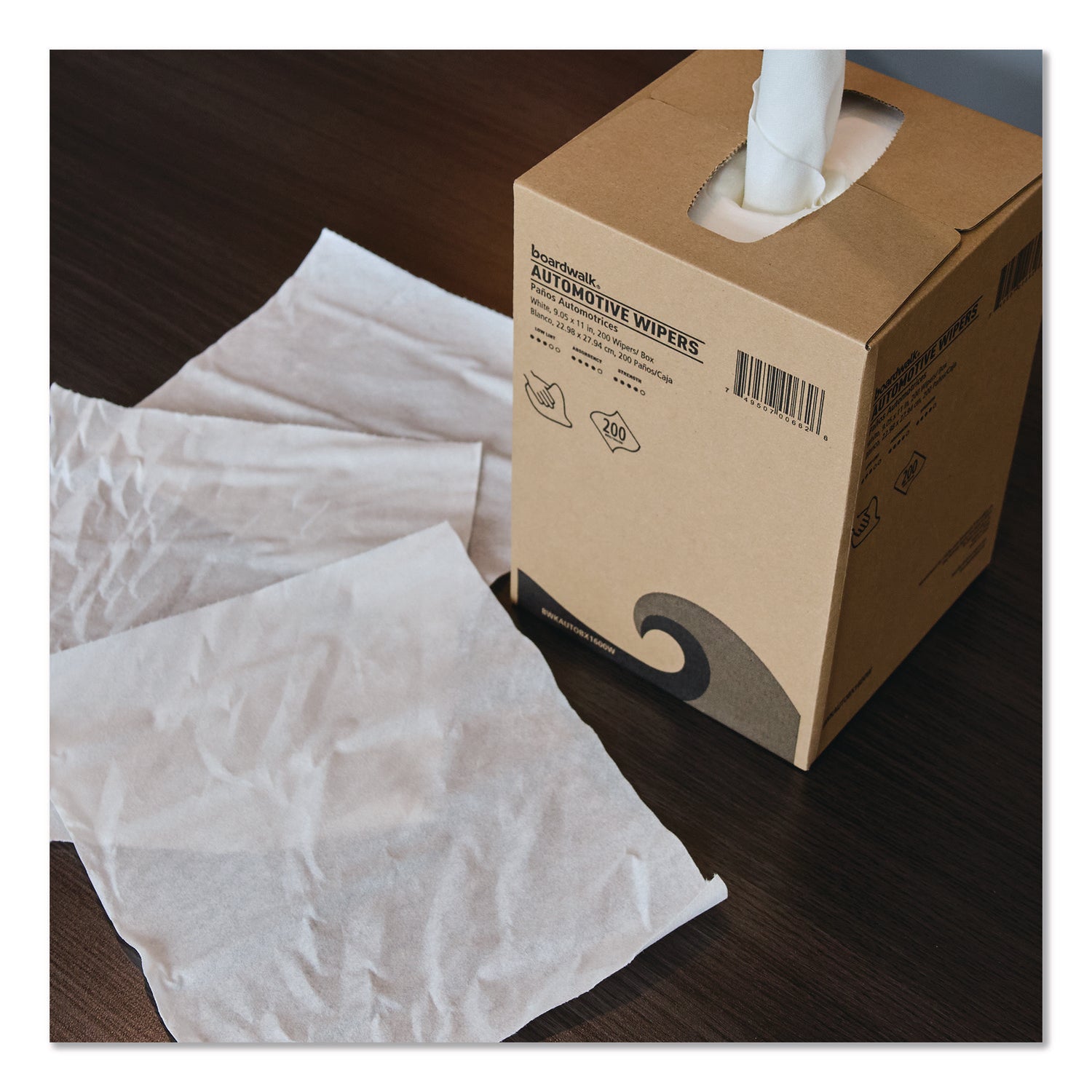 Boardwalk® Automotive Wipers, 10.63 x 20.47, Unscented, White, 200/Box, 8 Boxes/Carton