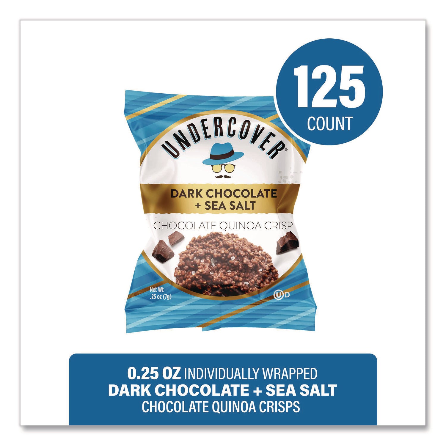 UNDERCOVER® Snacks Dark Chocolate and Sea Salt Mini Quinoa Crisps, 0.25 oz Bag, 125/Carton