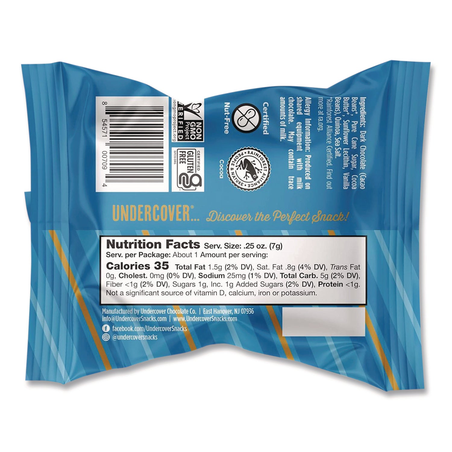 UNDERCOVER® Snacks Dark Chocolate and Sea Salt Mini Quinoa Crisps, 0.25 oz Bag, 125/Carton