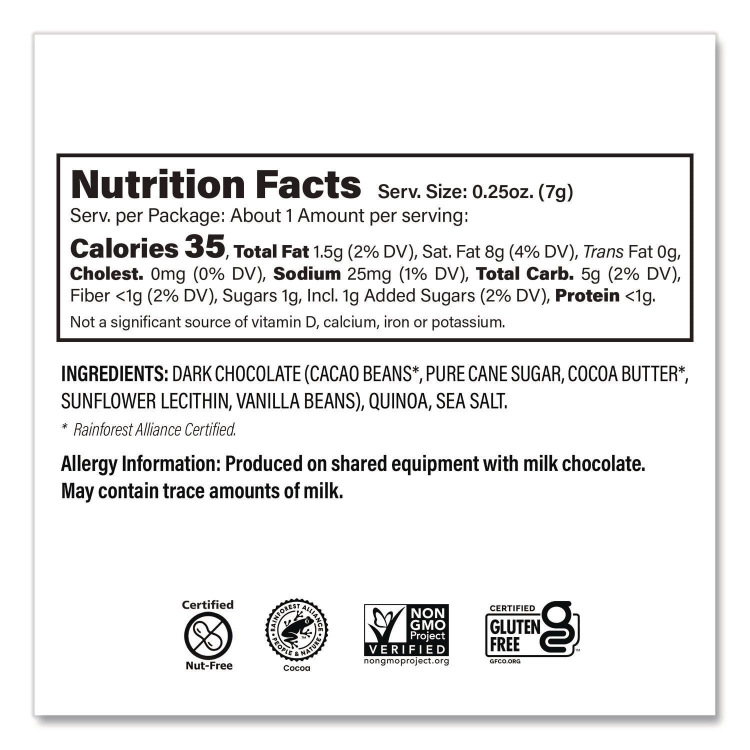UNDERCOVER® Snacks Dark Chocolate and Sea Salt Mini Quinoa Crisps, 0.25 oz Bag, 125/Carton