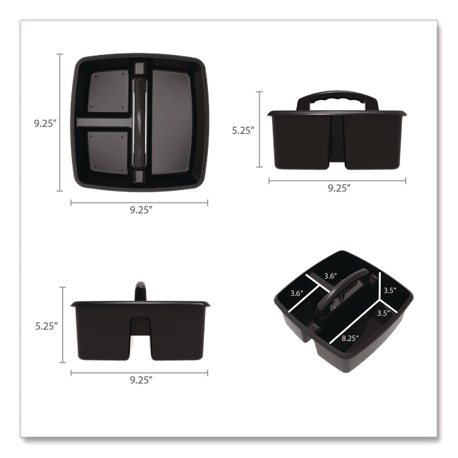 Storex Small Caddy, 9.25 x 9.25 x 12, Black, 6/Pack