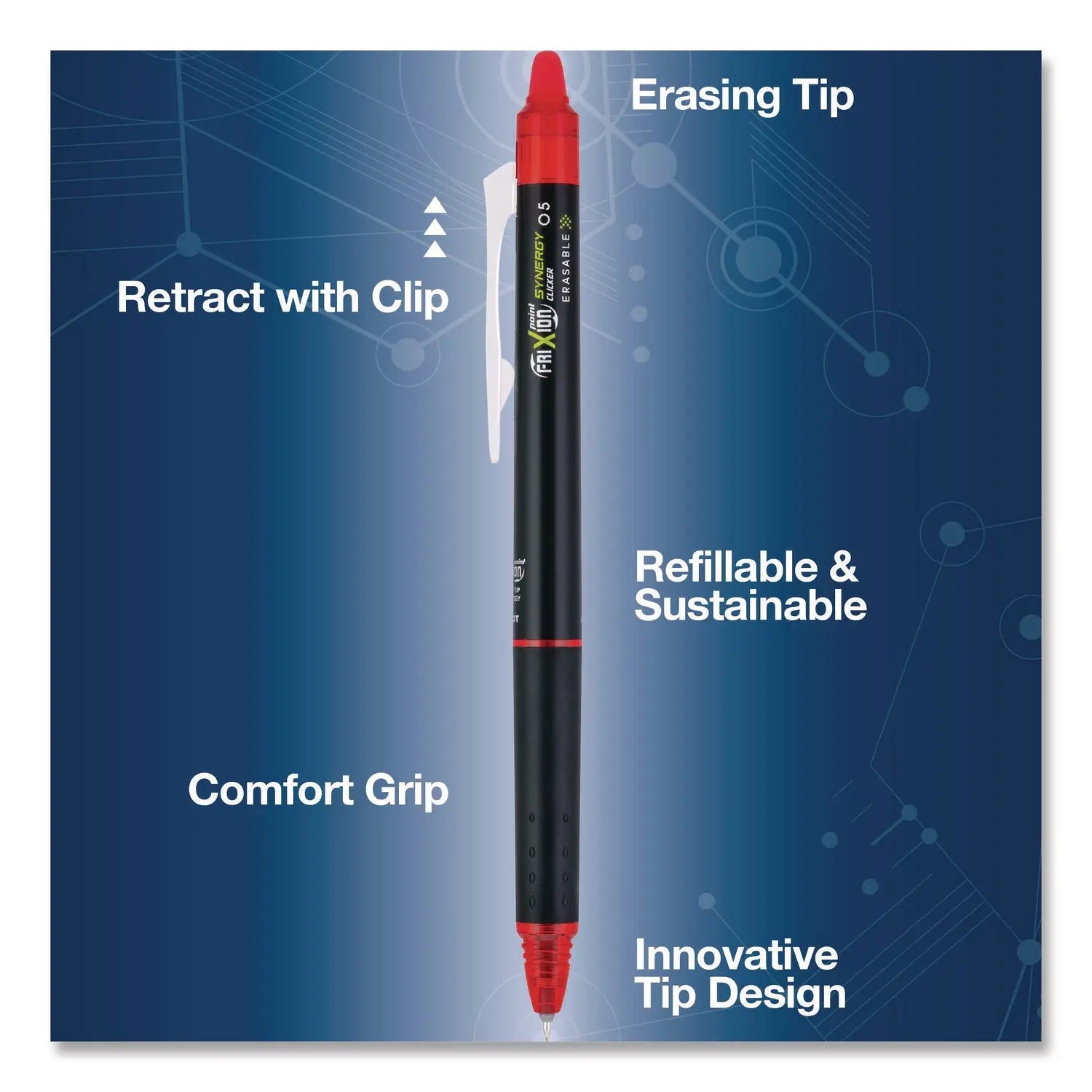 Pilot® Frixion Synergy Clicker Erasable Gel Pen Retractable Extra Fine 0.5 mm Red Ink Black-Red Barrel Dozen Pilot® Flipcost