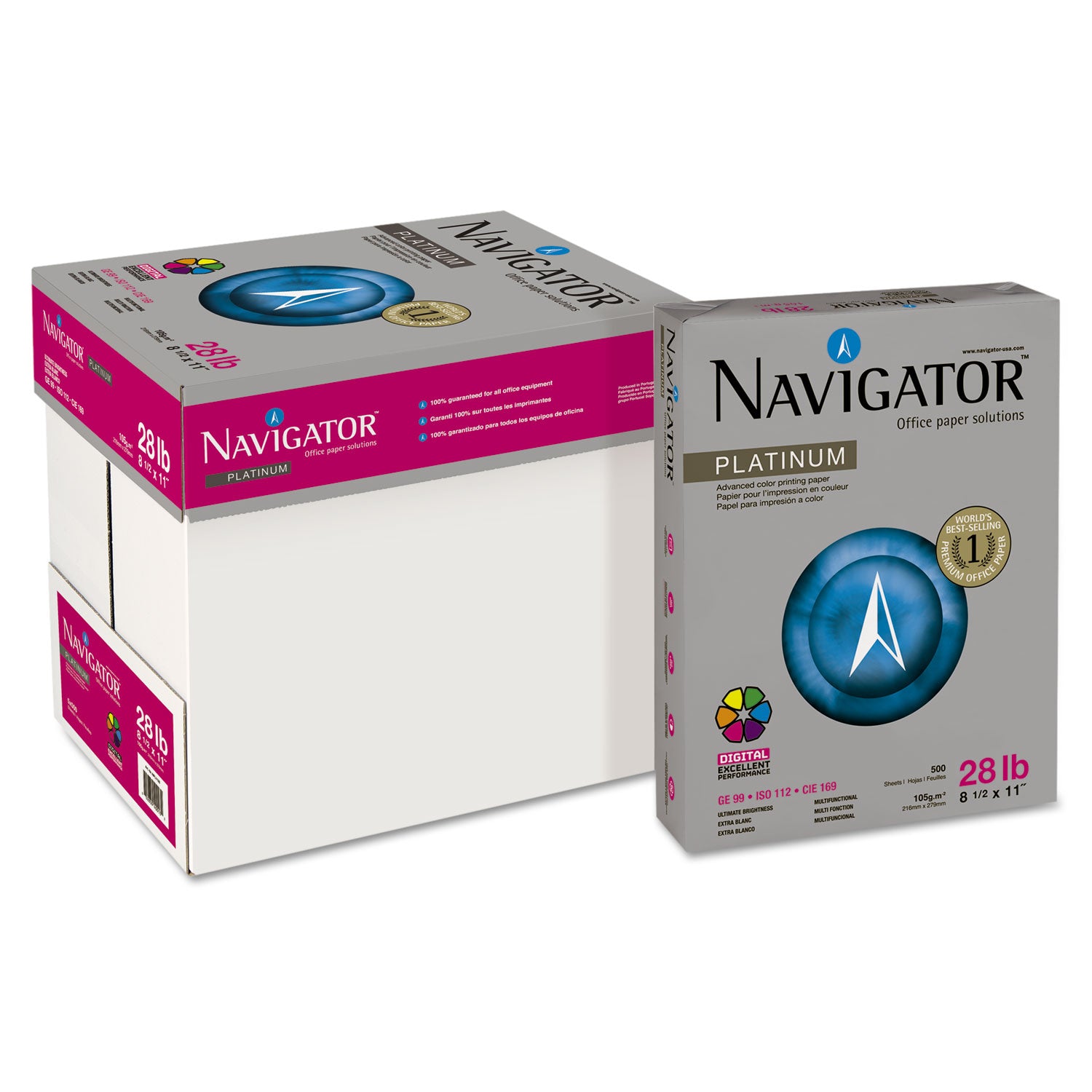 Navigator® Platinum Paper, 99 Bright, 28 lb Bond Weight, 8.5 x 11, White, 500/Ream