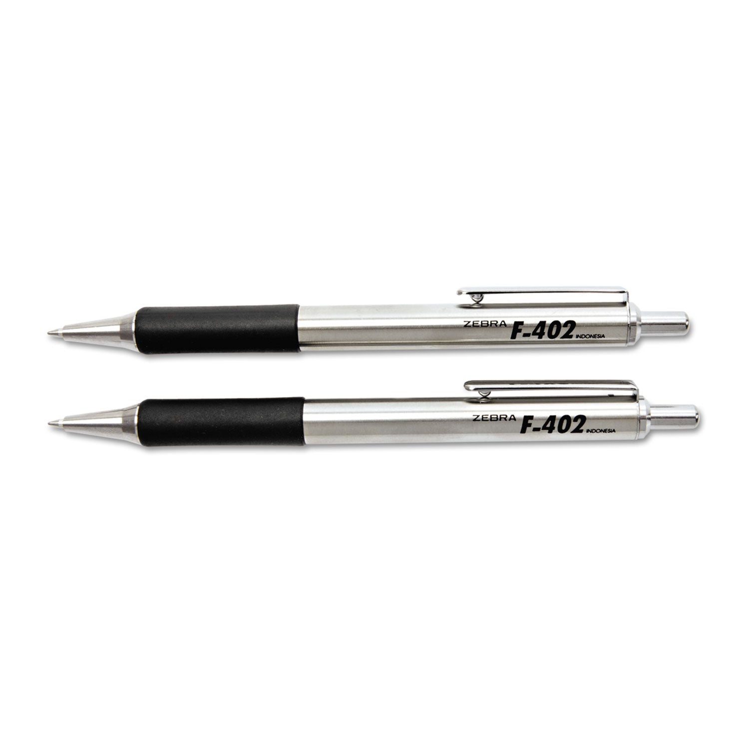 Zebra® F-402 Ballpoint Pen, Retractable, Fine 0.7 Mm, Black Ink, Stainless Steel/black Barrel, 2/pack