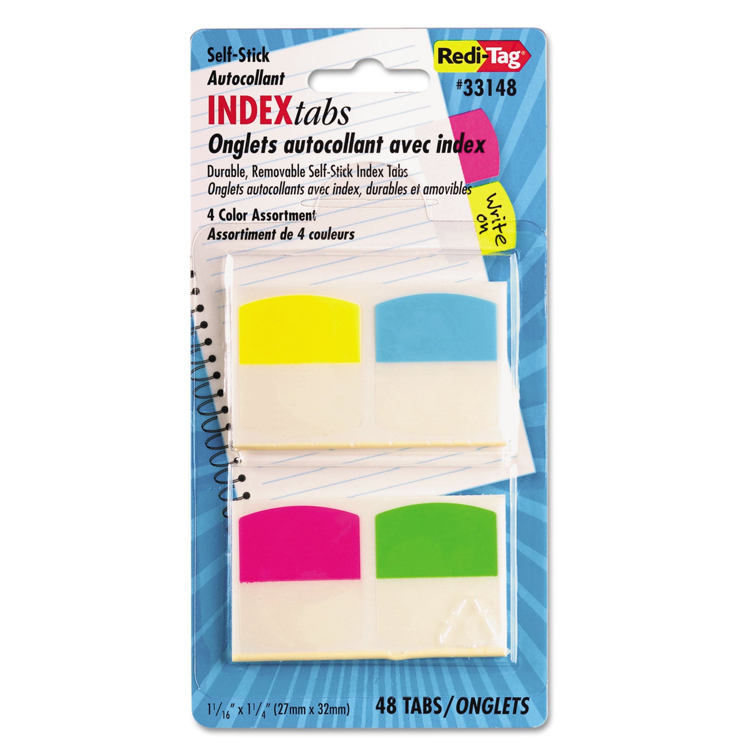 Write-On Index Tabs, 1/5-Cut, Assorted Colors, 1.06" Wide, 48/Pack