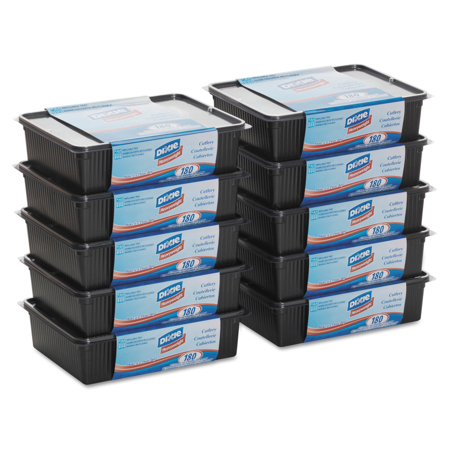 Dixie® Cutlery Keeper Tray with Clear Plastic Utensils, Heavyweight, Fork/Knife/Spoon, Plastic, Crystal Clear, 1,800/Carton